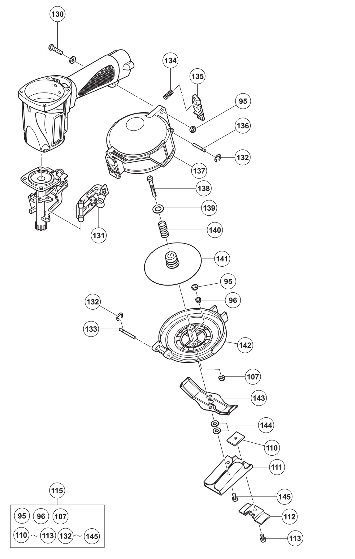 Hitachi Nv45Ae 13/4" Coil Roofing Nailer Model Schematic Parts