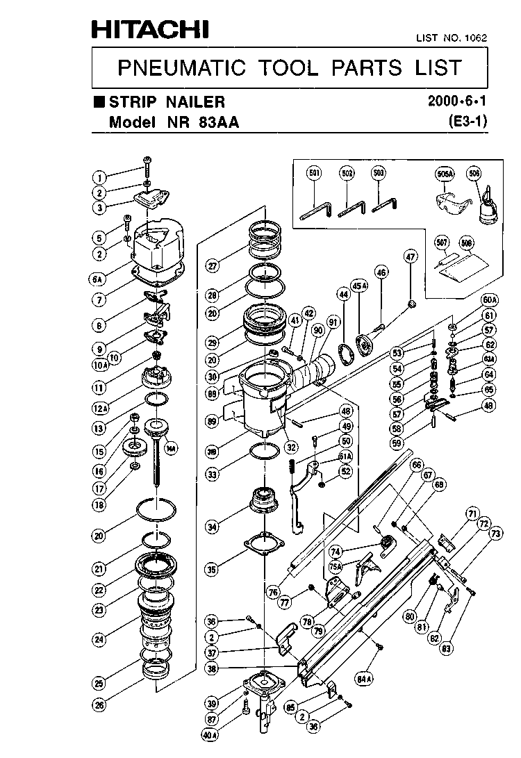 Hitachi Nr83Aa Angled Clipped Head Nailer Model Schematic Parts