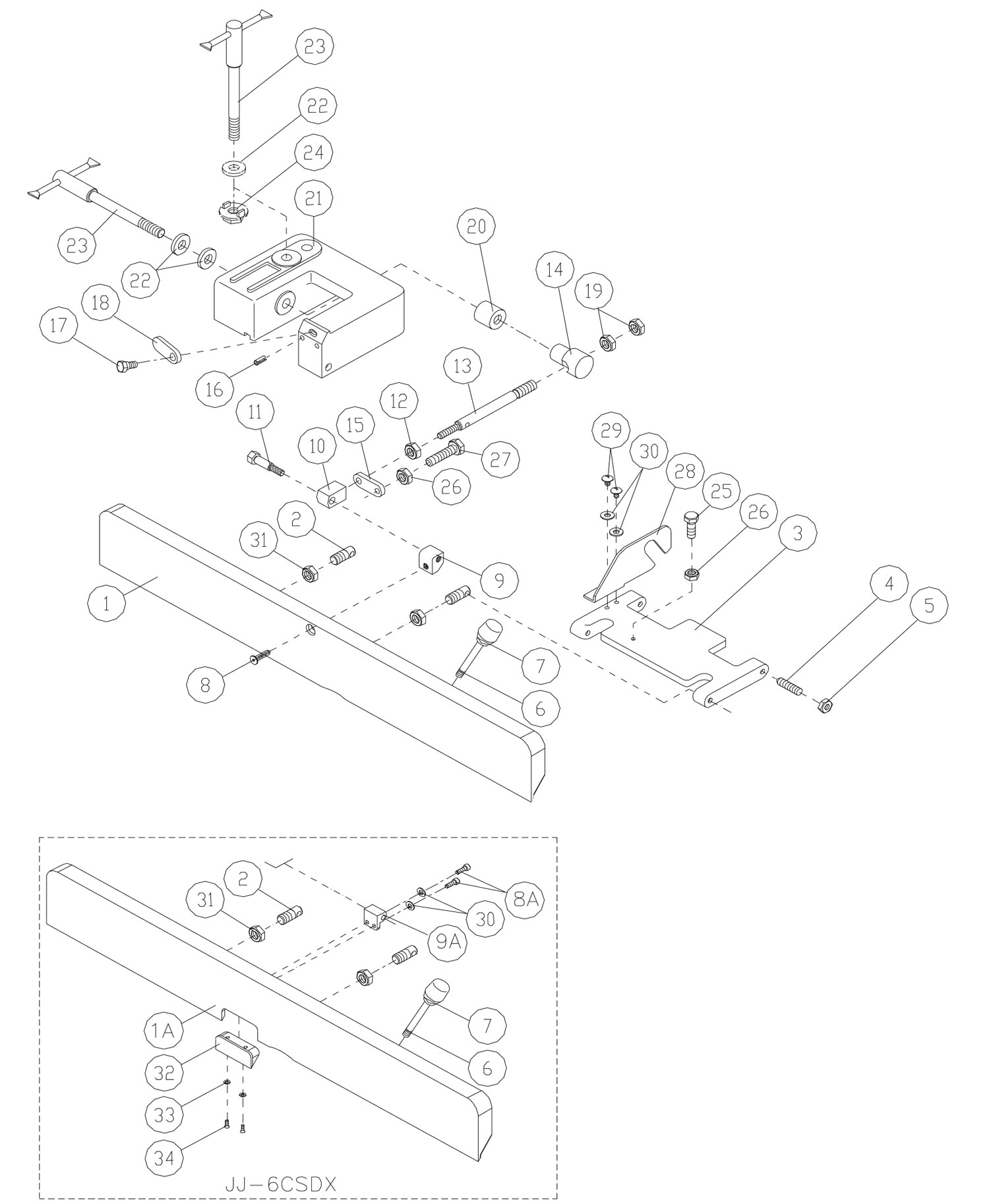 Jet Jj6Csdx 6" Deluxe Jointer With Qs Knives Model Schematic Parts
