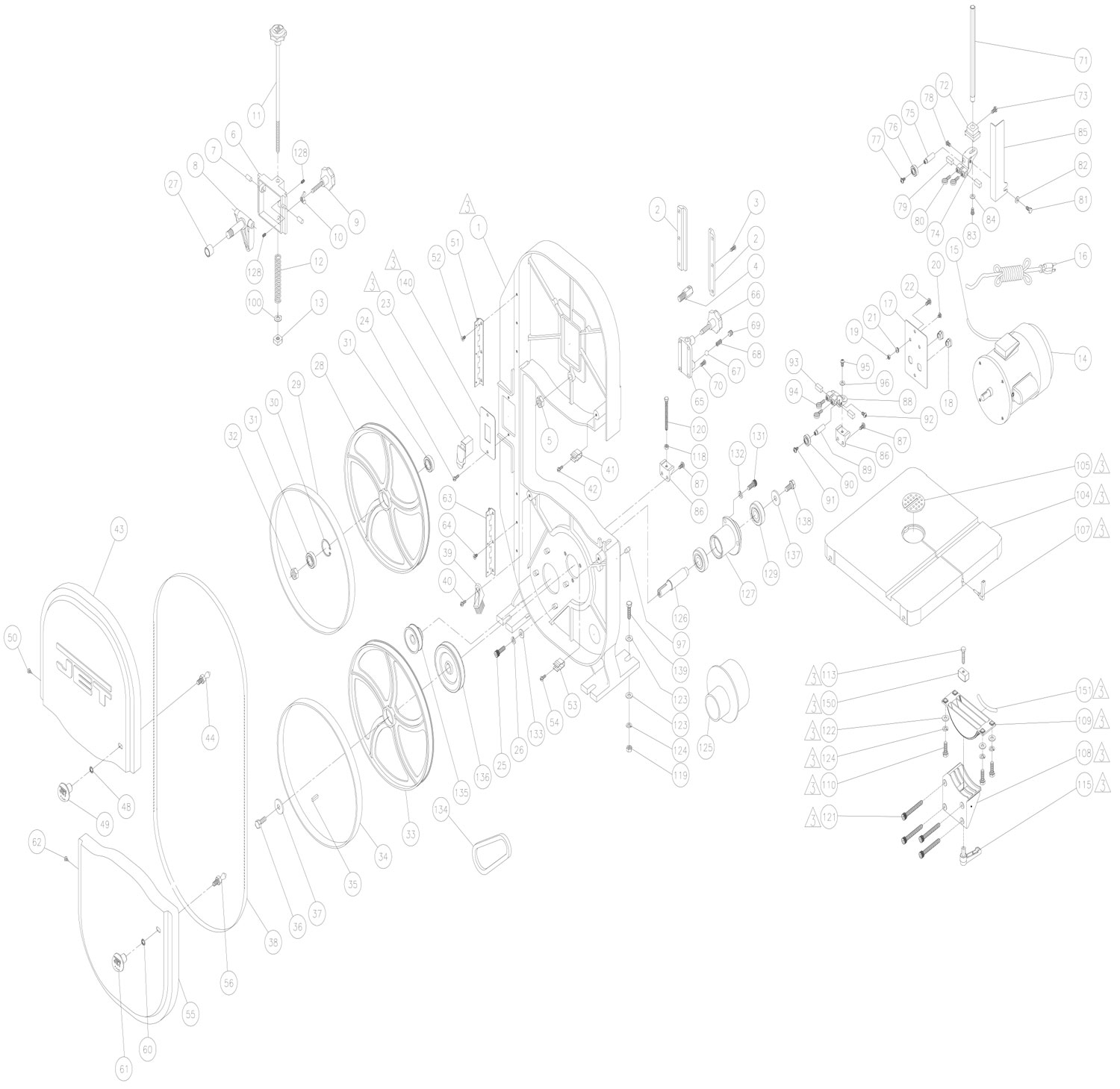 Jet Jwbs12Os 12" Woodworking Band Saw (708901B) Model Schematic Parts Diagram —