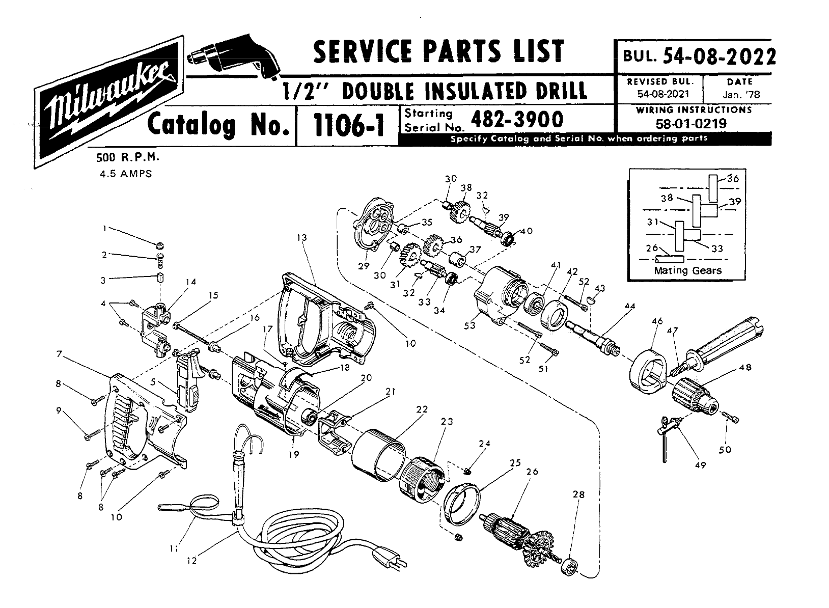 Milwaukee 11061_4823900 1/2In Double Insulated Drill Model