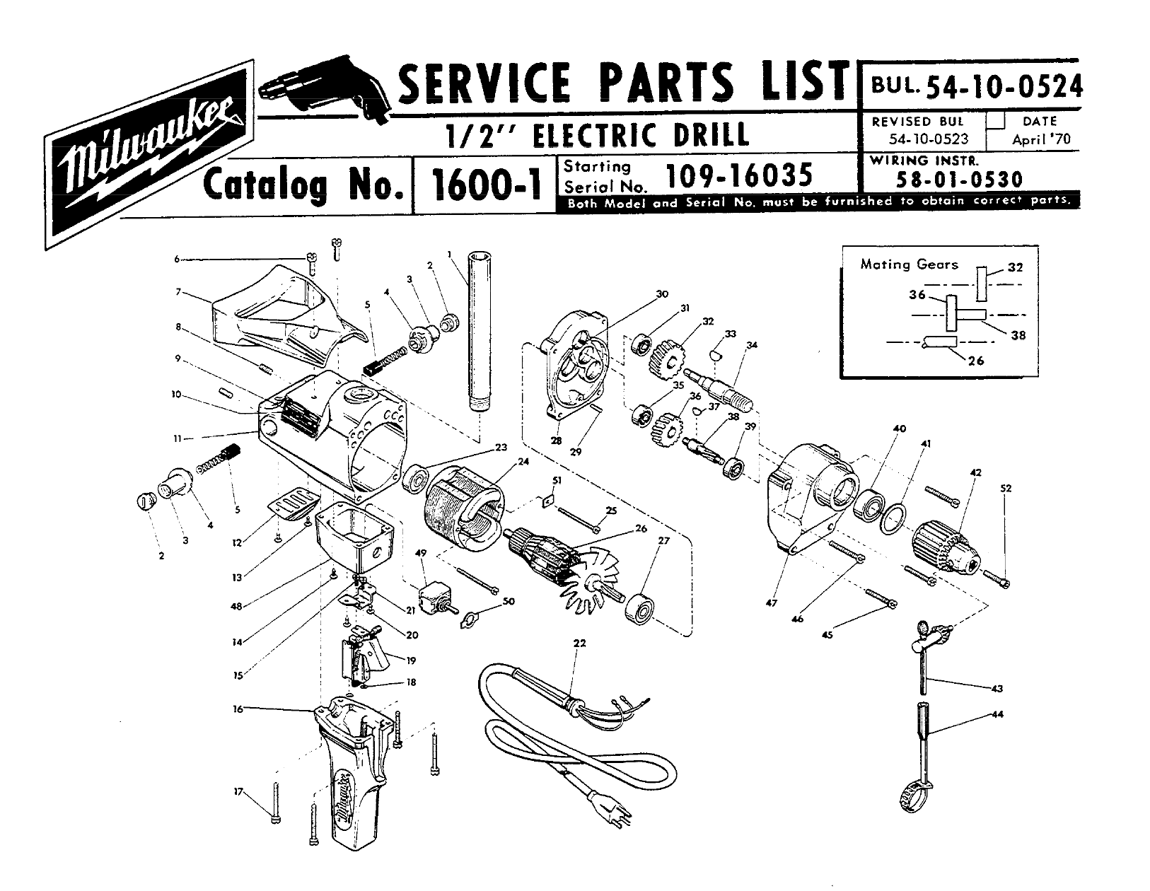 milwaukee corded drill replacement parts