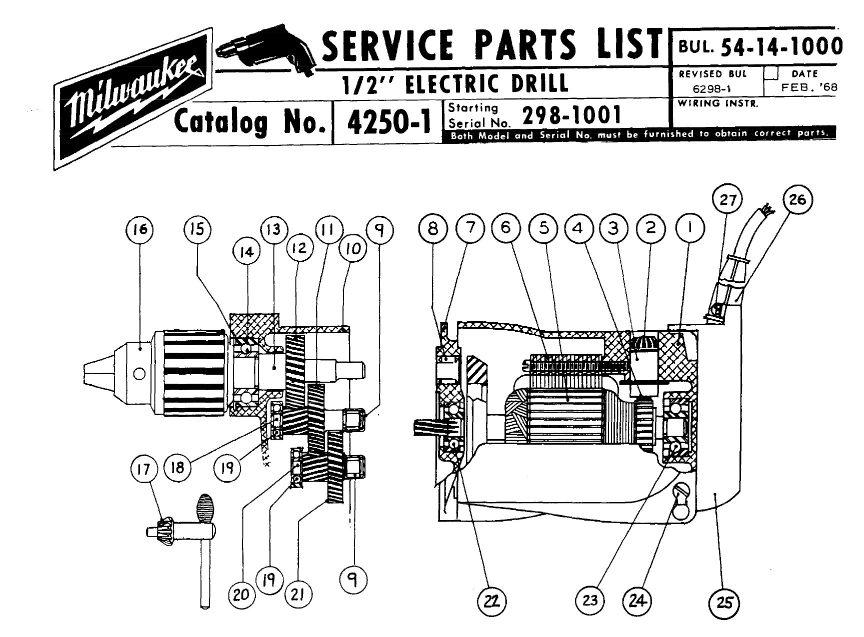 Milwaukee 42501_2981001 1/2In Electric Drill Model Schematic Parts