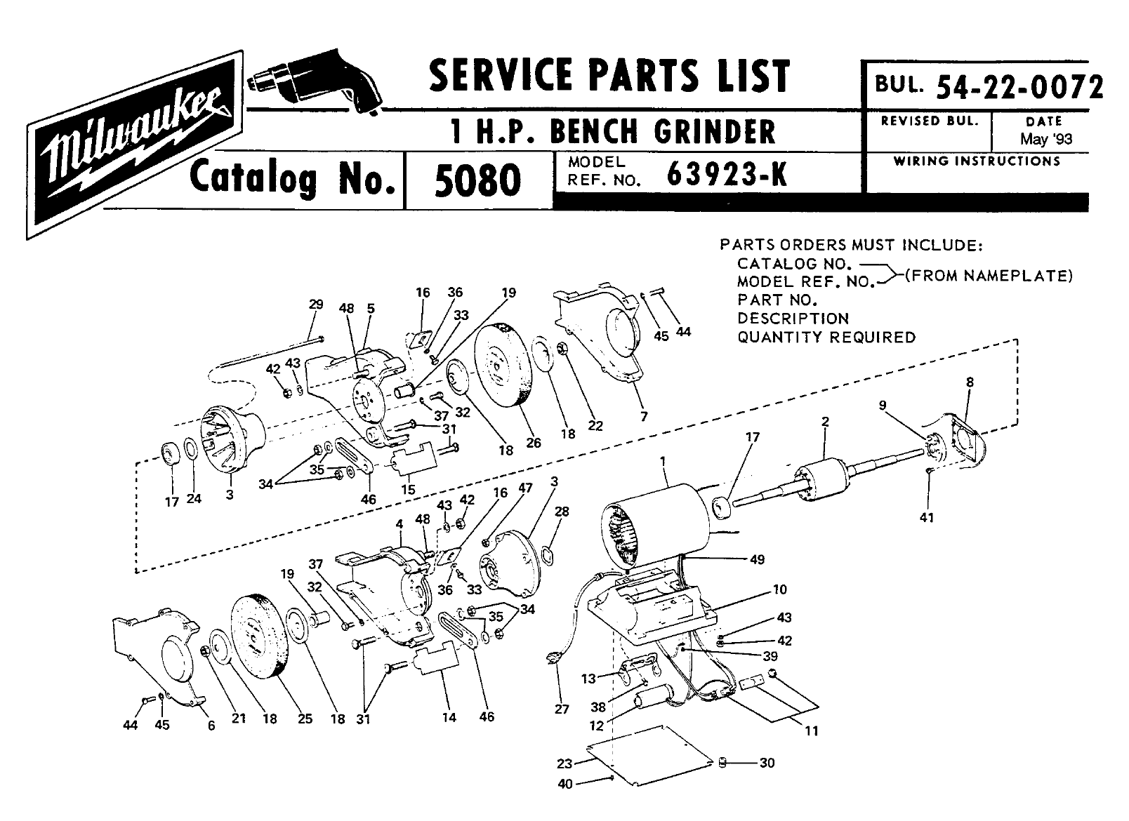 Milwaukee 5080_63923-K 1 H.P. Bench Grinder | Model Schematic Parts ...