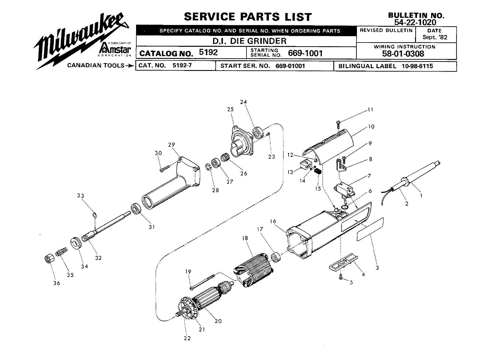 Milwaukee 51927_6691001 D.I. Die Grinder Model Schematic Parts