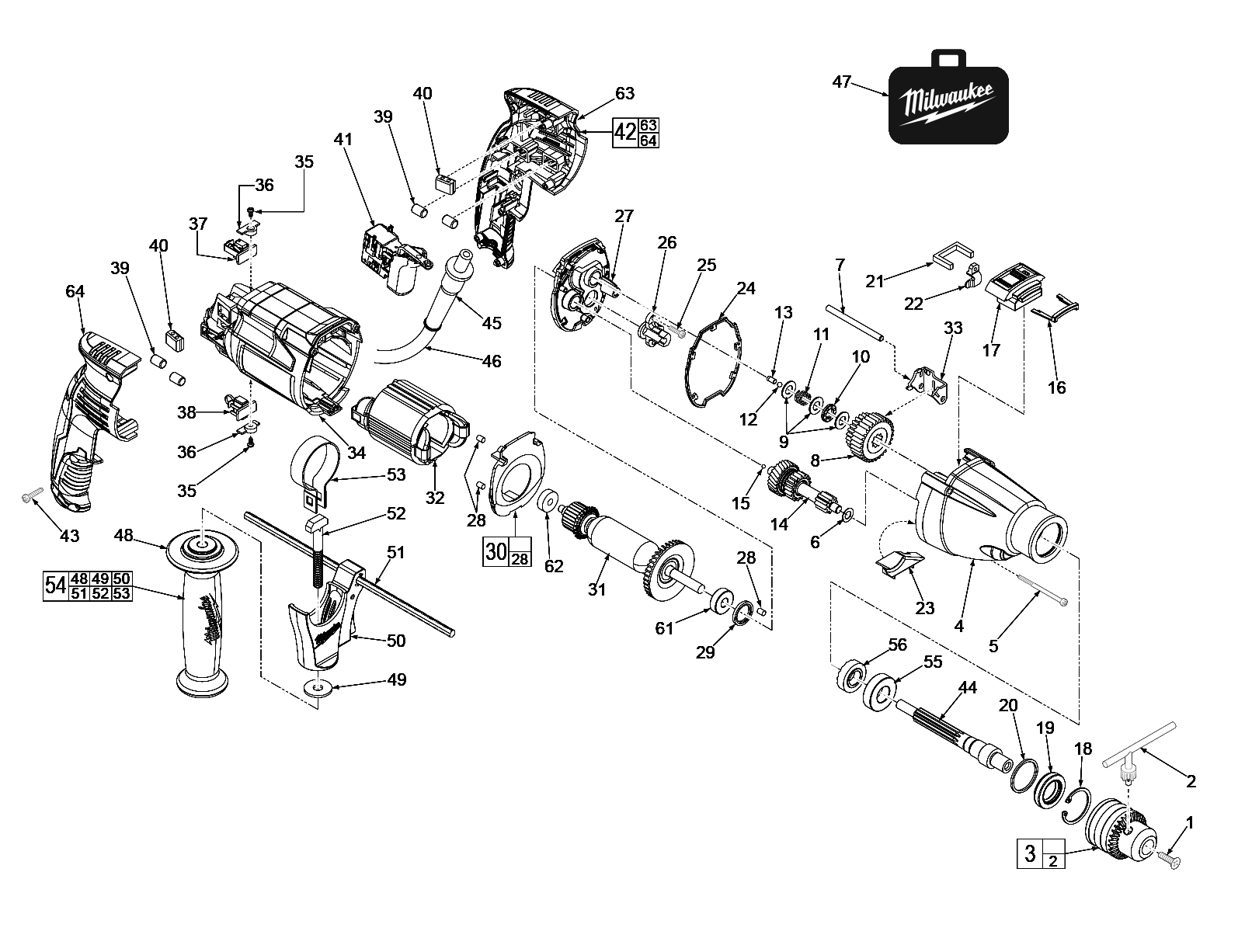 Milwaukee 5380 21 B01C 1 2In Hammer Drill Model Schematic Parts