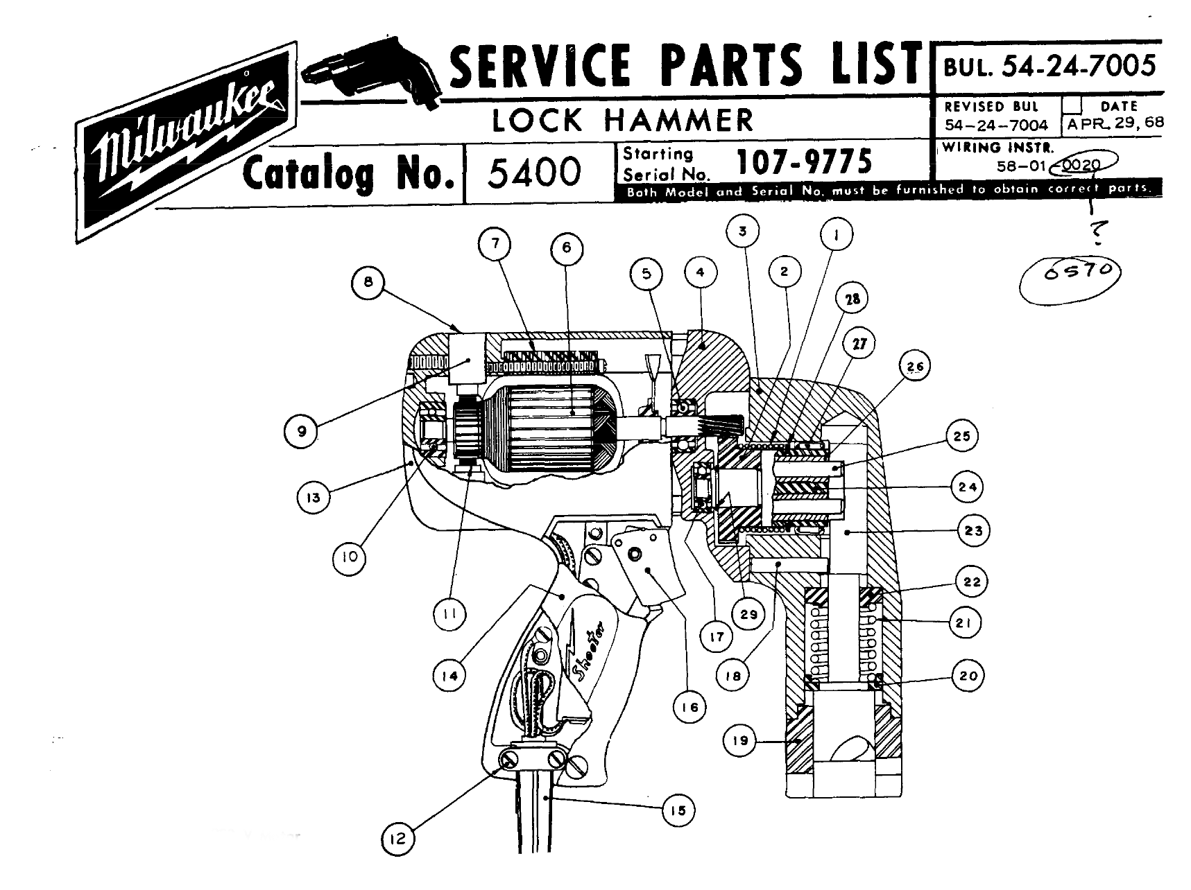 Milwaukee 5400_1079775 Lock Hammer Model Schematic Parts Diagram