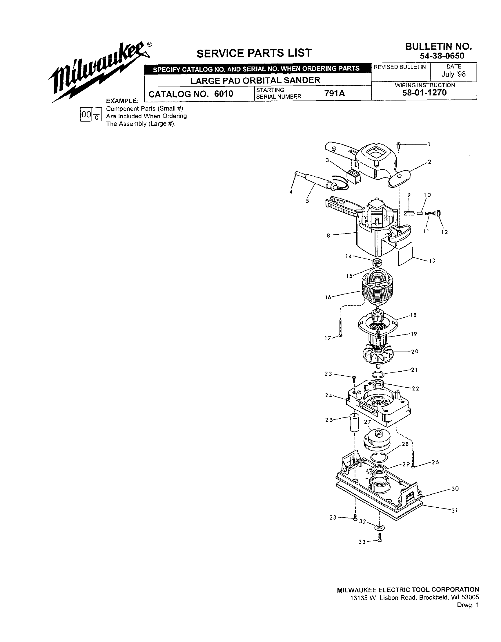 Milwaukee 6010_791A Large Pad Orbital Sander  Model Schematic Parts  Diagram —