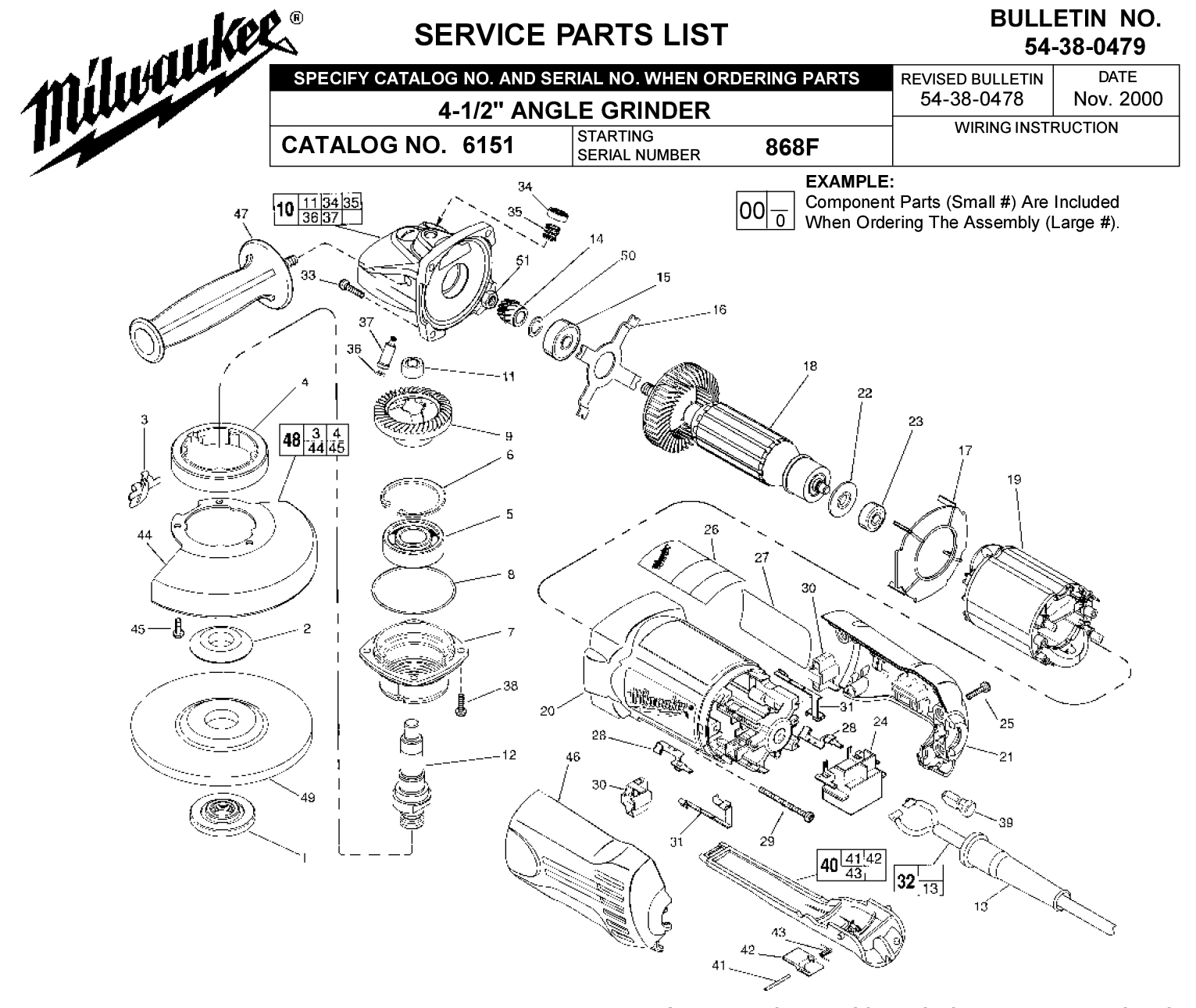 Milwaukee 6151_868F 41/2In Angle Grinder Model Schematic Parts