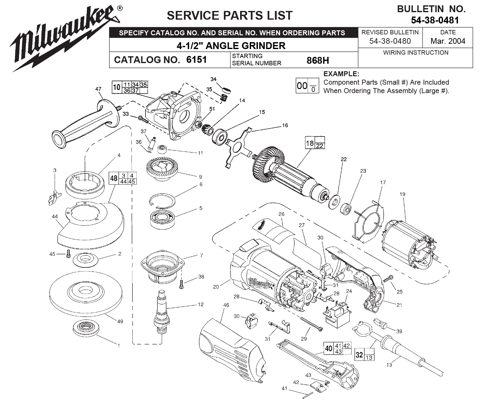 Milwaukee 6151_868H 41/2In Angle Grinder Model Schematic Parts