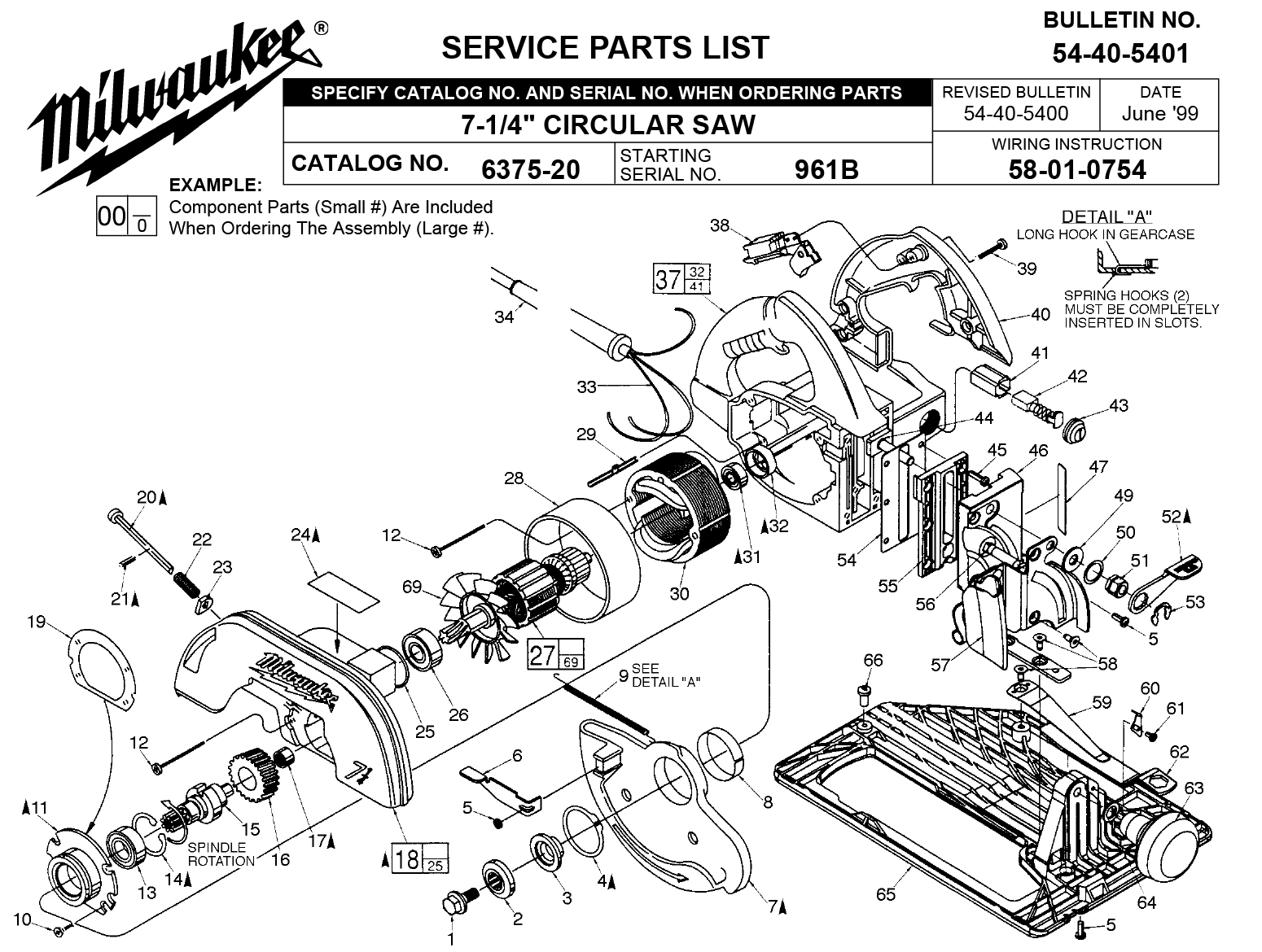 Milwaukee 637520_961B 71/4In Circular Saw Model Schematic Parts