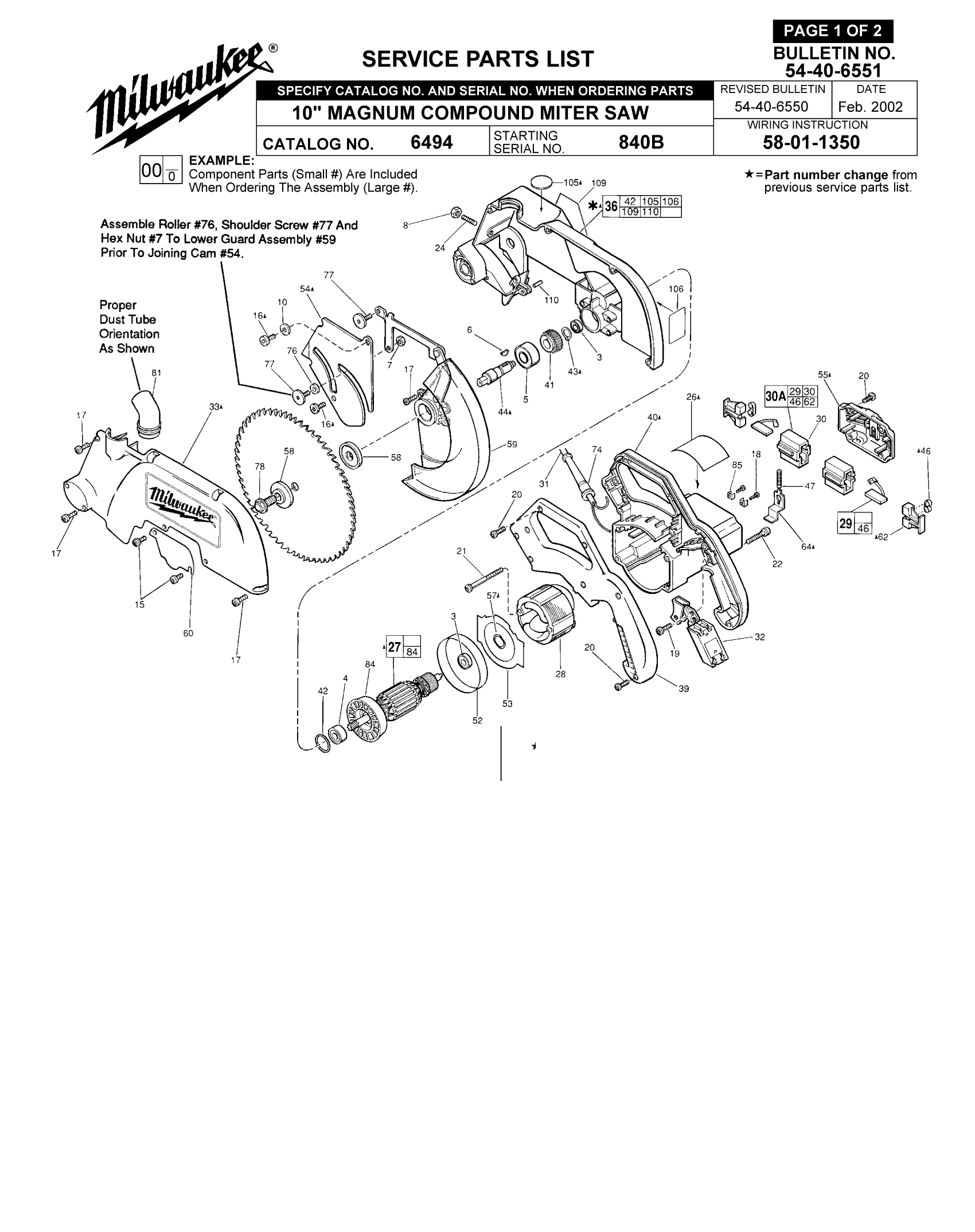 Milwaukee 6494_840B 10" Magnum Compound Miter Saw Model Schematic