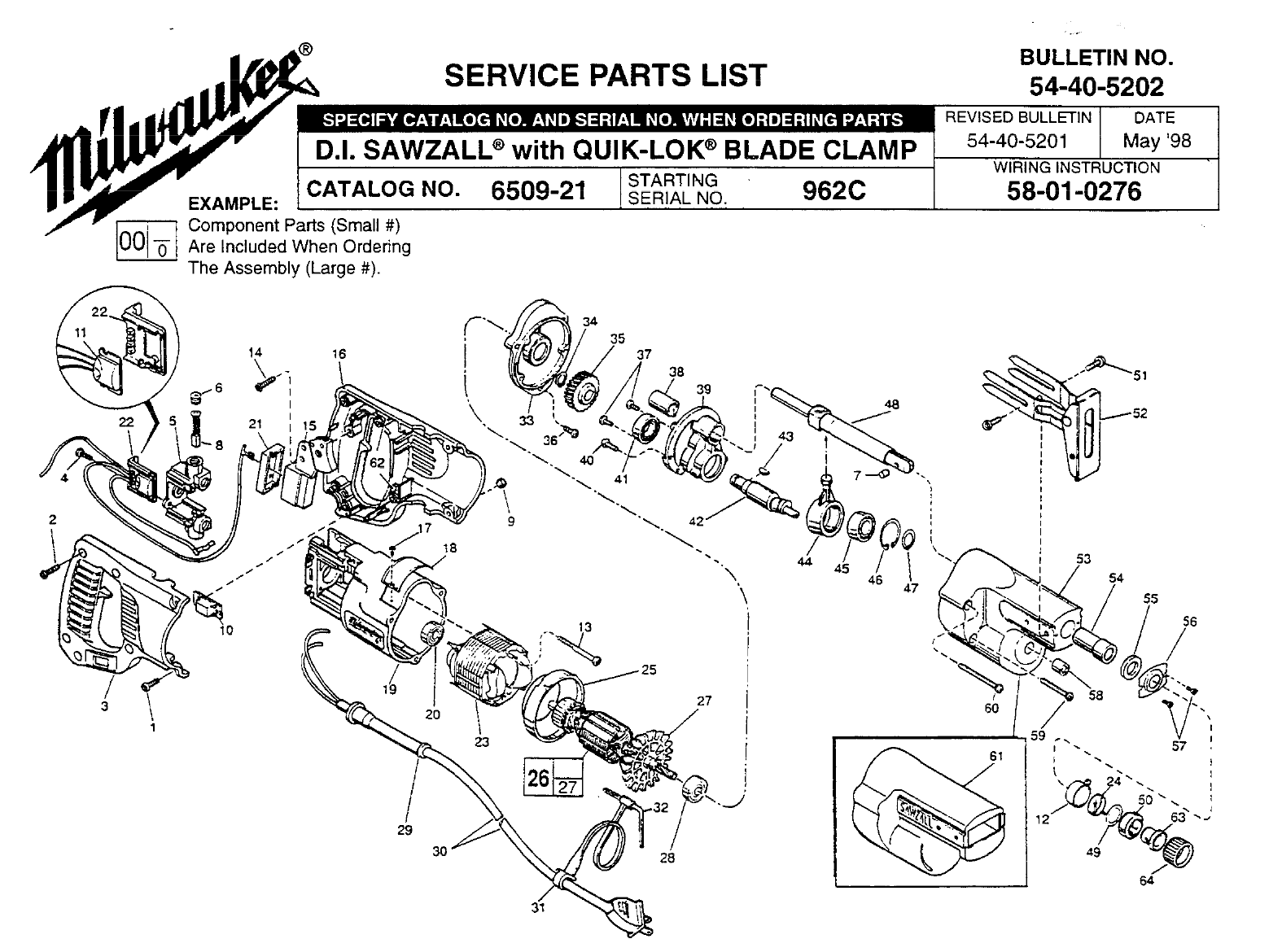 Milwaukee 6509 21 962C D.I. Sawzall With Quik Lok Blade Clamp