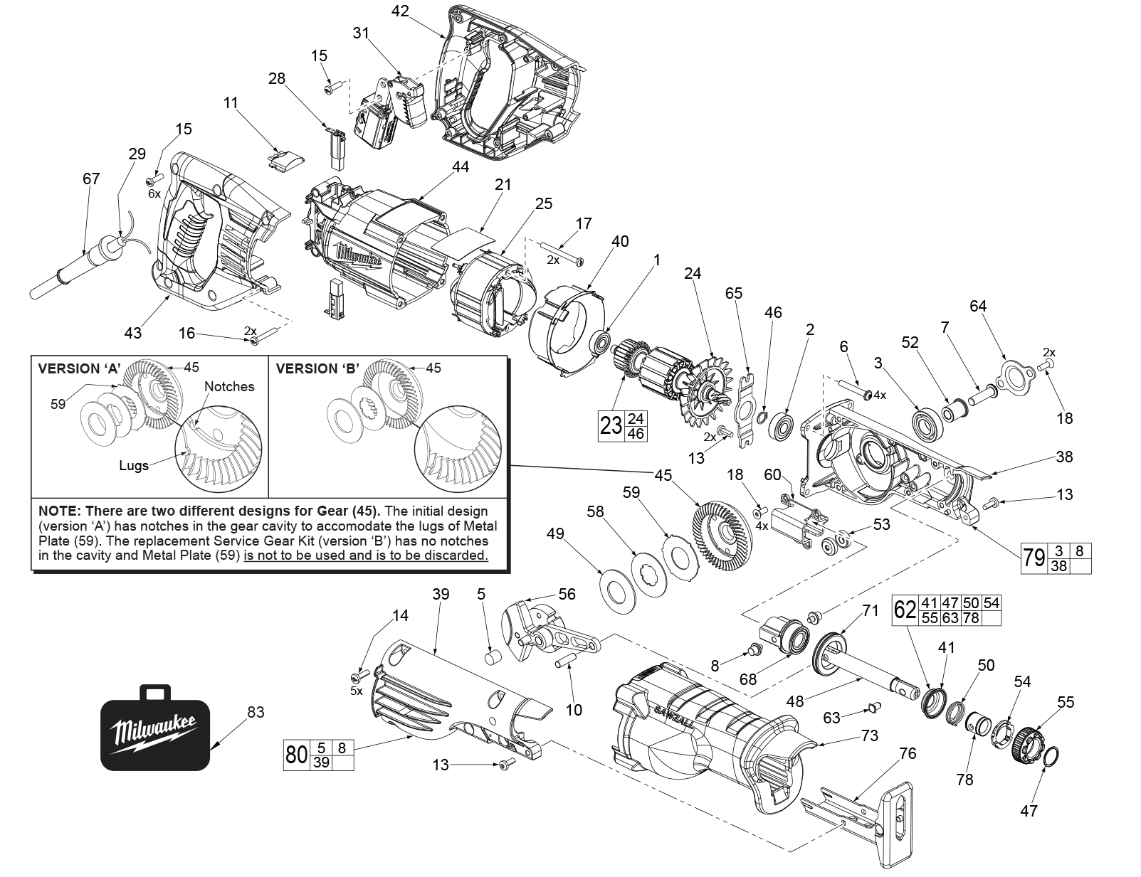 Milwaukee 6519 31 C25A Sawzall Reciprocating Saw Model Schematic