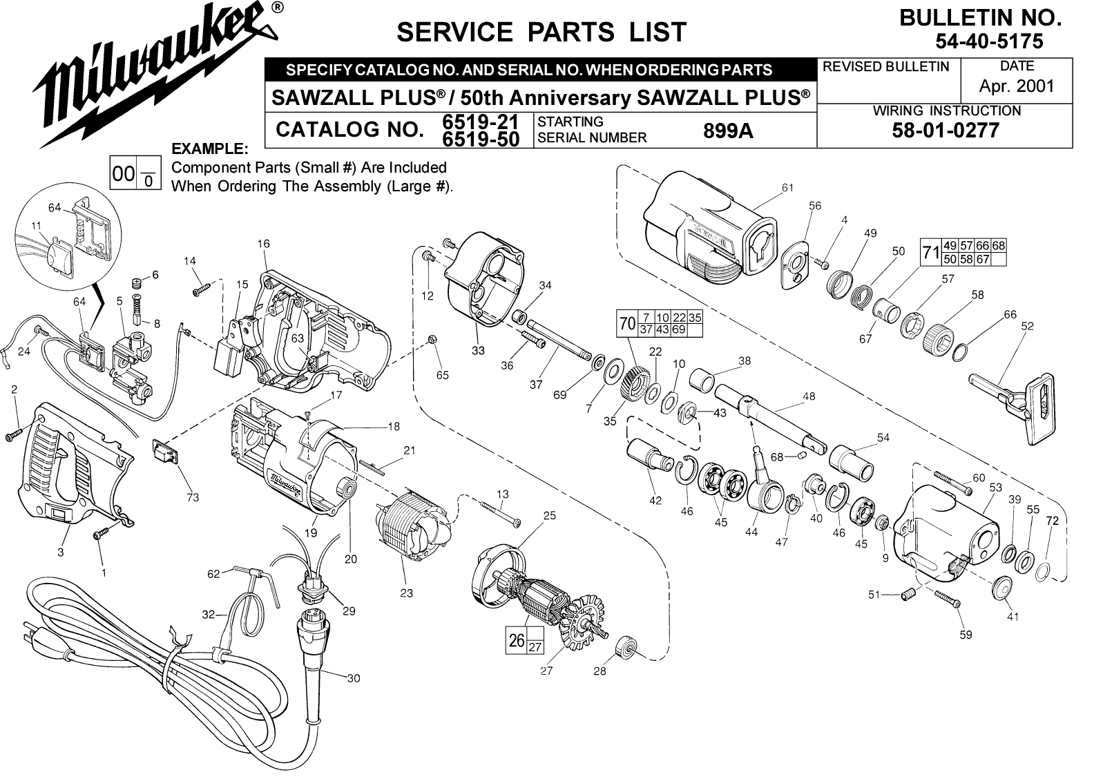 Milwaukee 651950 Sawzall Plus Model Schematic Parts Diagram