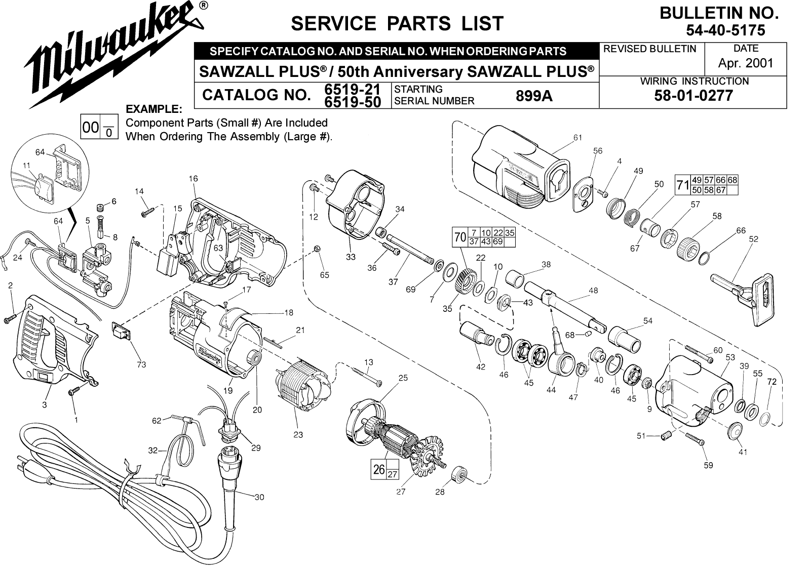 Milwaukee 6519 50 Sawzall Plus Model Schematic Parts Diagram