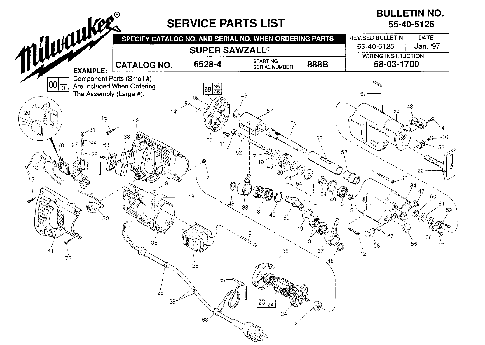 Milwaukee 65284_888B Super Sawzall Model Schematic Parts Diagram