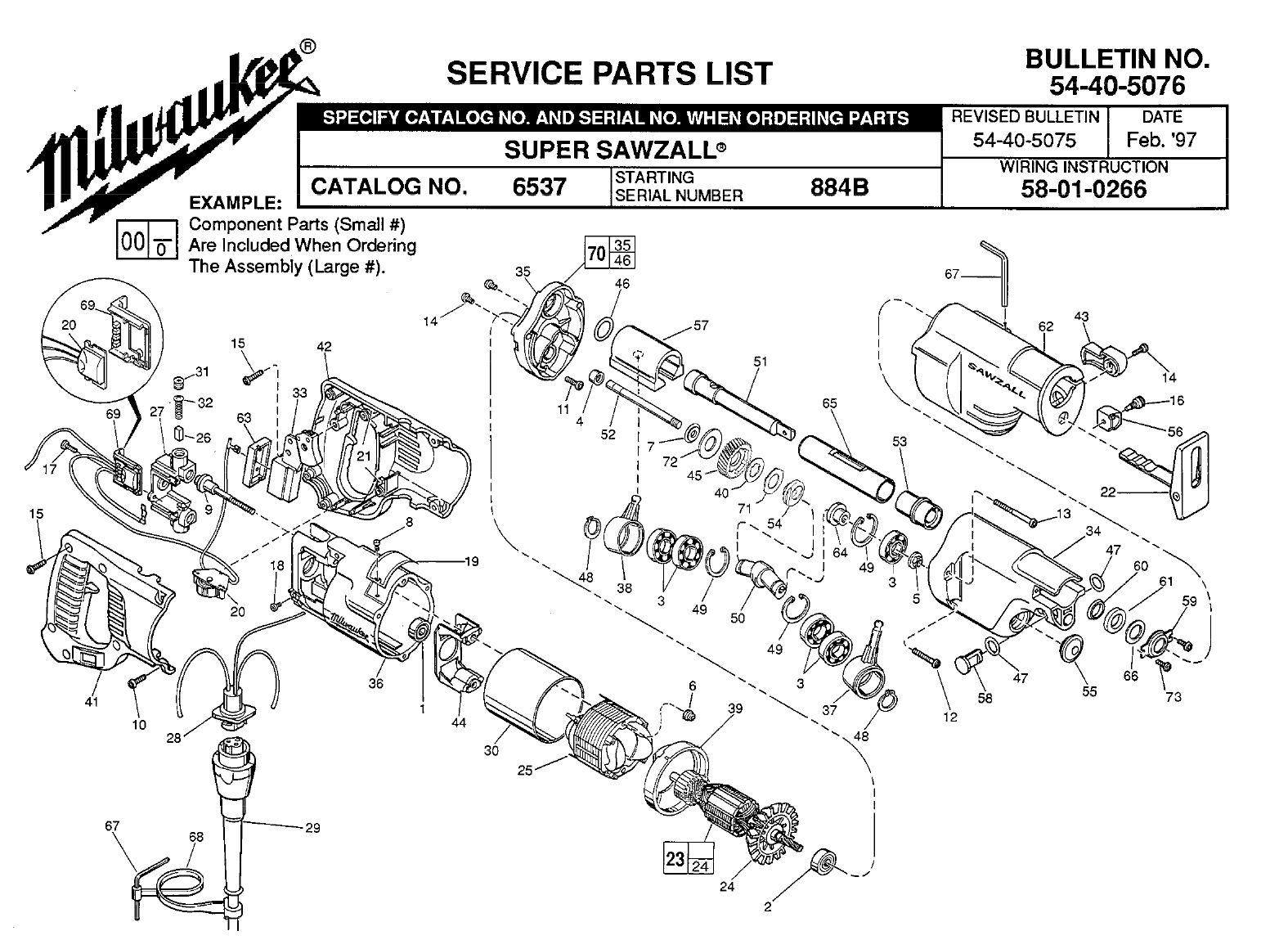 Milwaukee 6537_884B Super Sawzall Model Schematic Parts Diagram