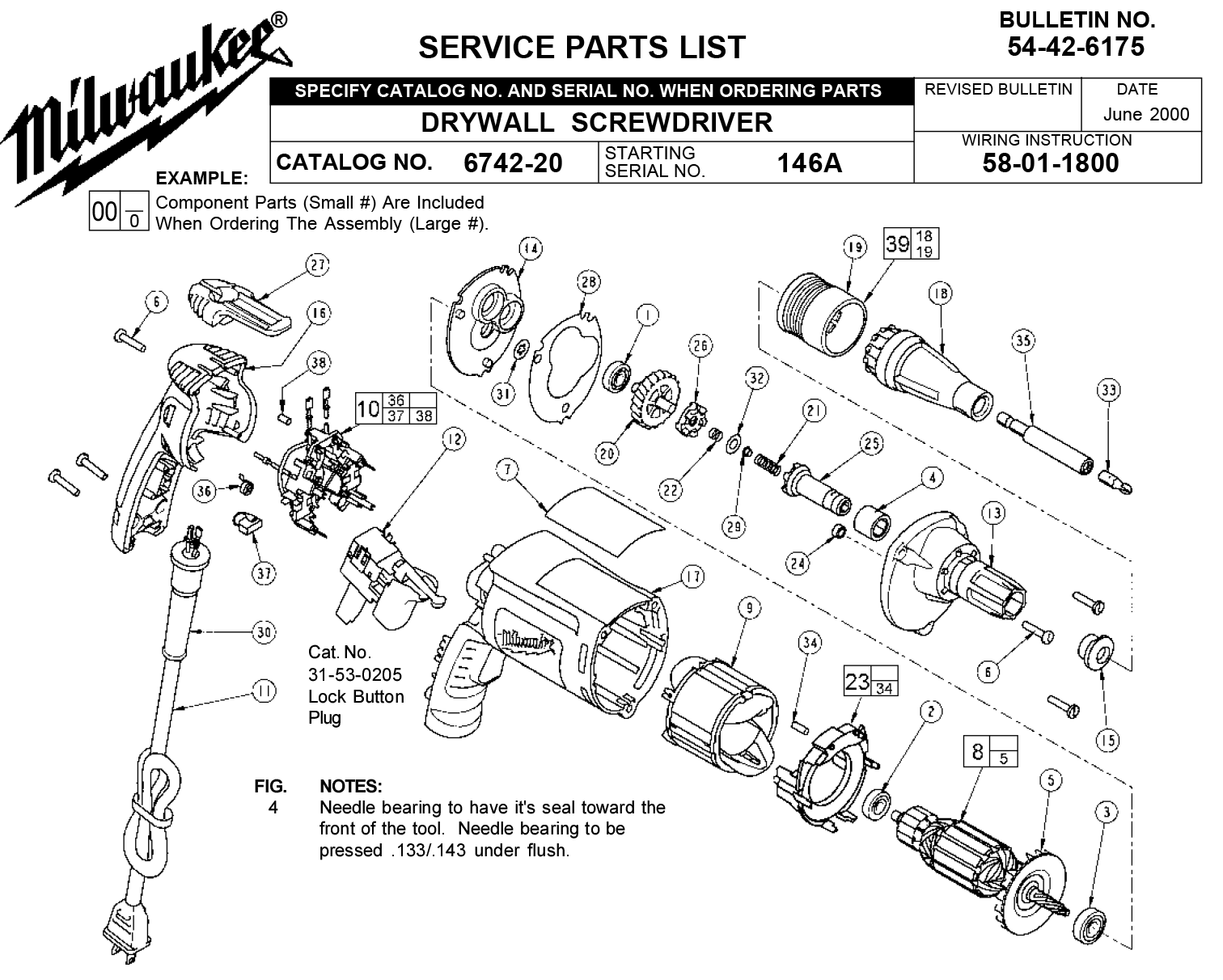 Milwaukee 6742 20 146A Drywall Screwdriver Model Schematic Parts