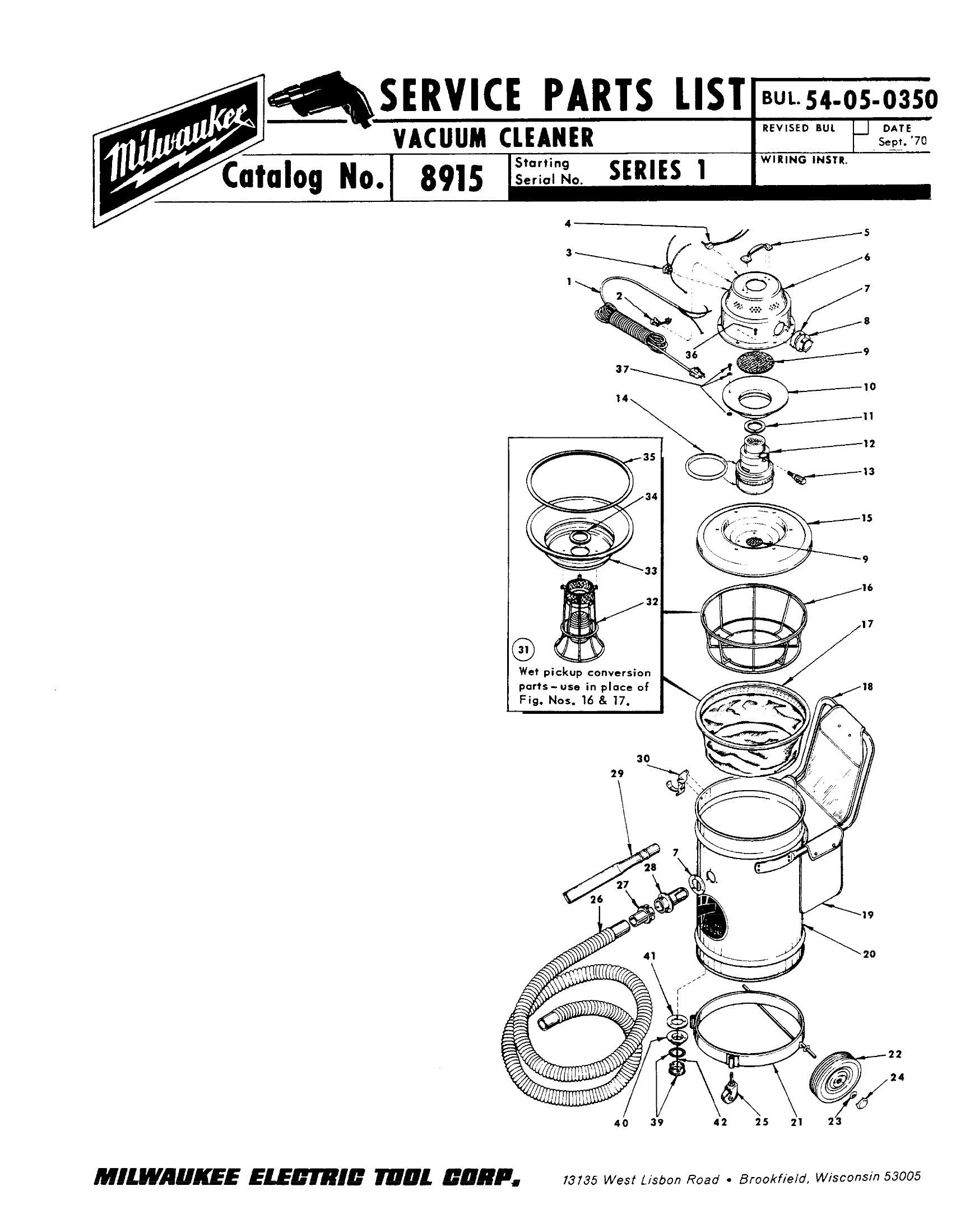 Milwaukee 8915_Series Vacuum Cleaner Model Schematic Parts Diagram