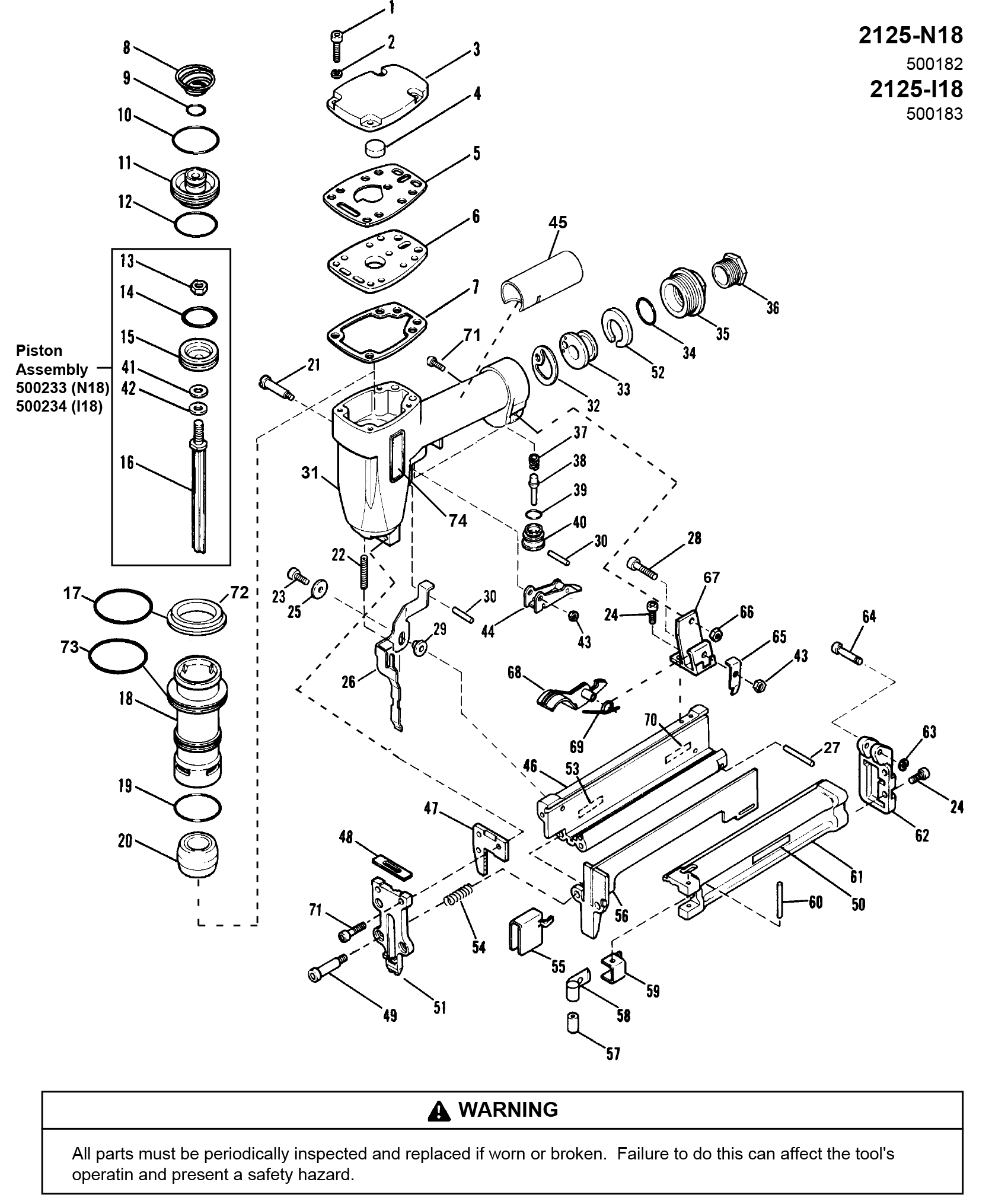 Paslode 2125I18 Medium Crown Stapler Model Schematic Parts Diagram