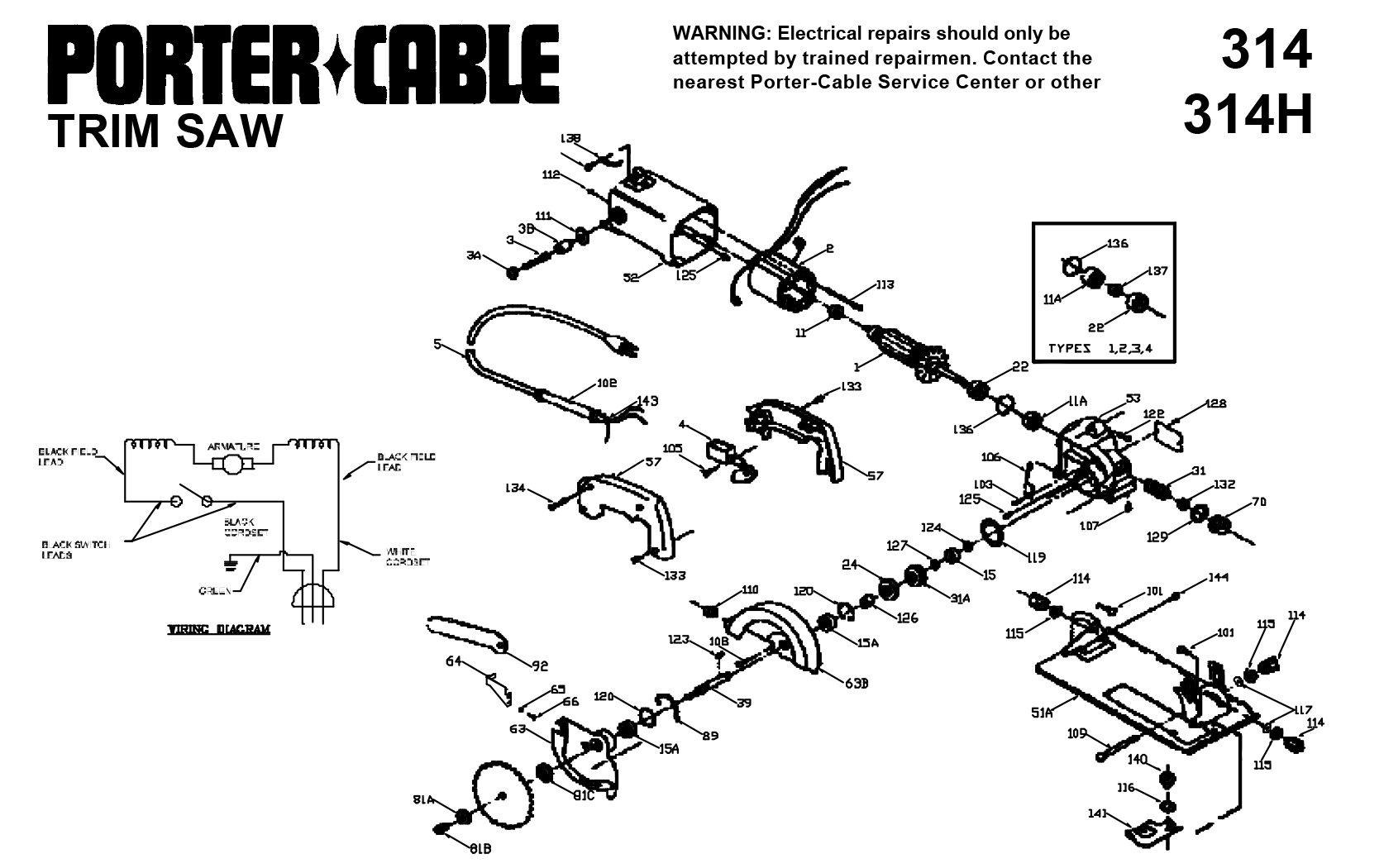 PorterCable 314 41/2In Trim Saw Model Schematic Parts Diagram —