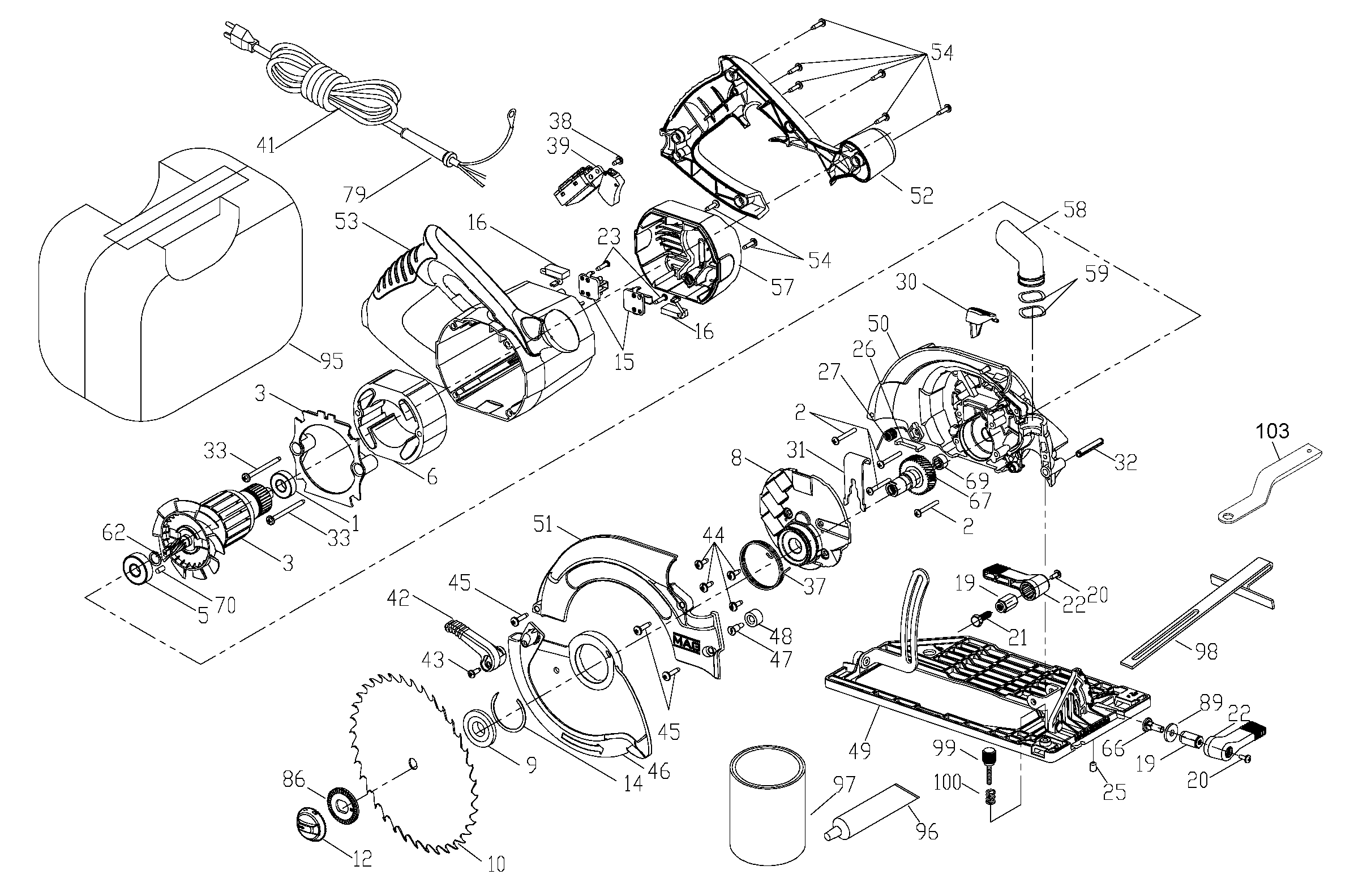 Porter-Cable 347 Circular Saw Model Schematic Parts Diagram, 60% OFF