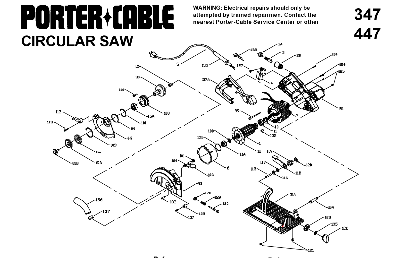 Porter Cable 447 Circular Saw Model Schematic Parts Diagram