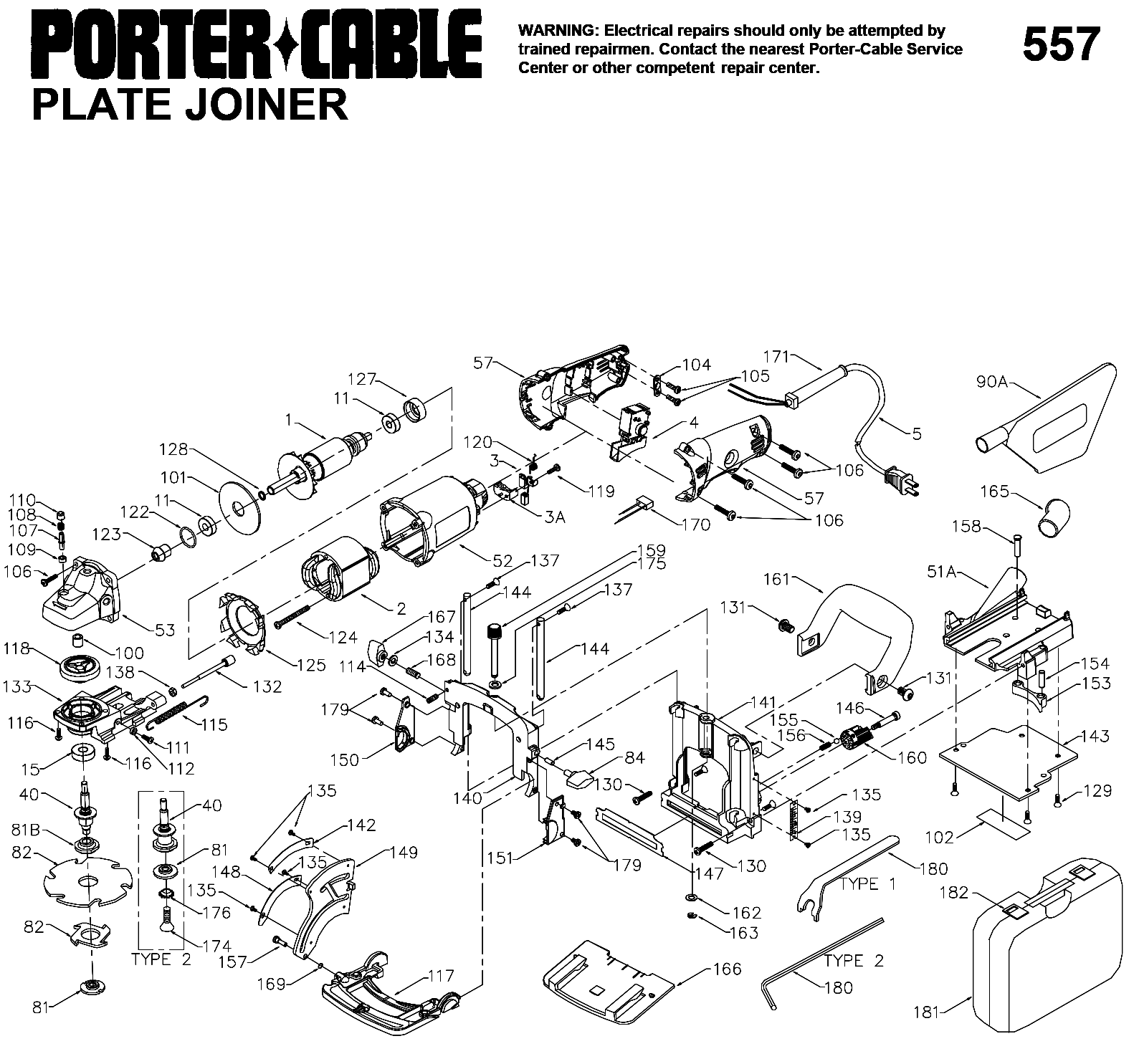Porter Cable 557 Plate Joiner Model Schematic Parts Diagram