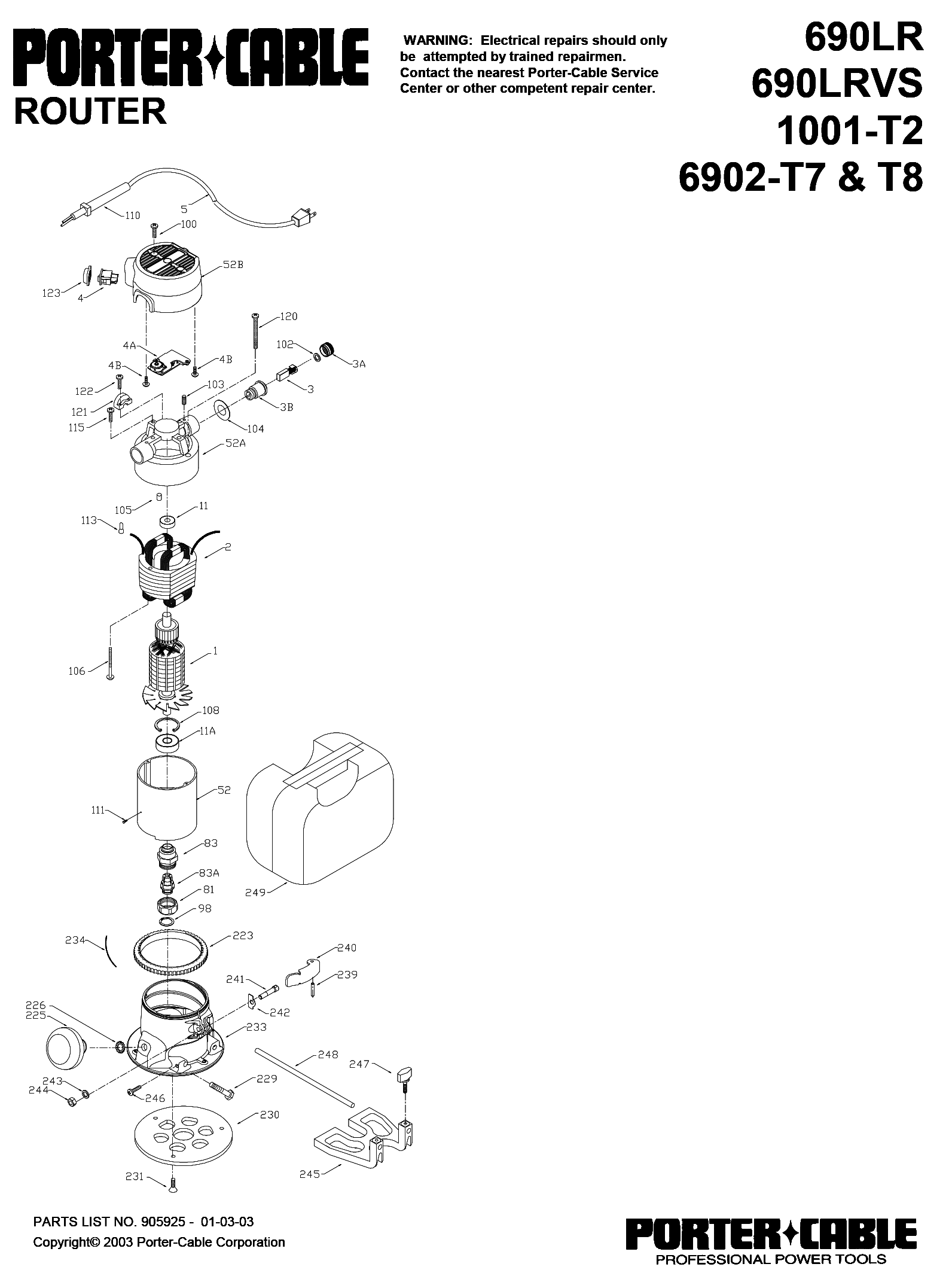 Porter Cable 690 Router Parts List at Louise Chao blog