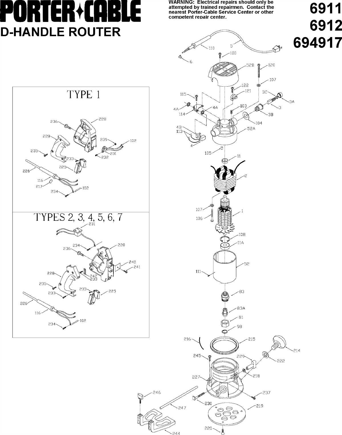 PorterCable 691_Type_1 Router See G691 Model Schematic Parts