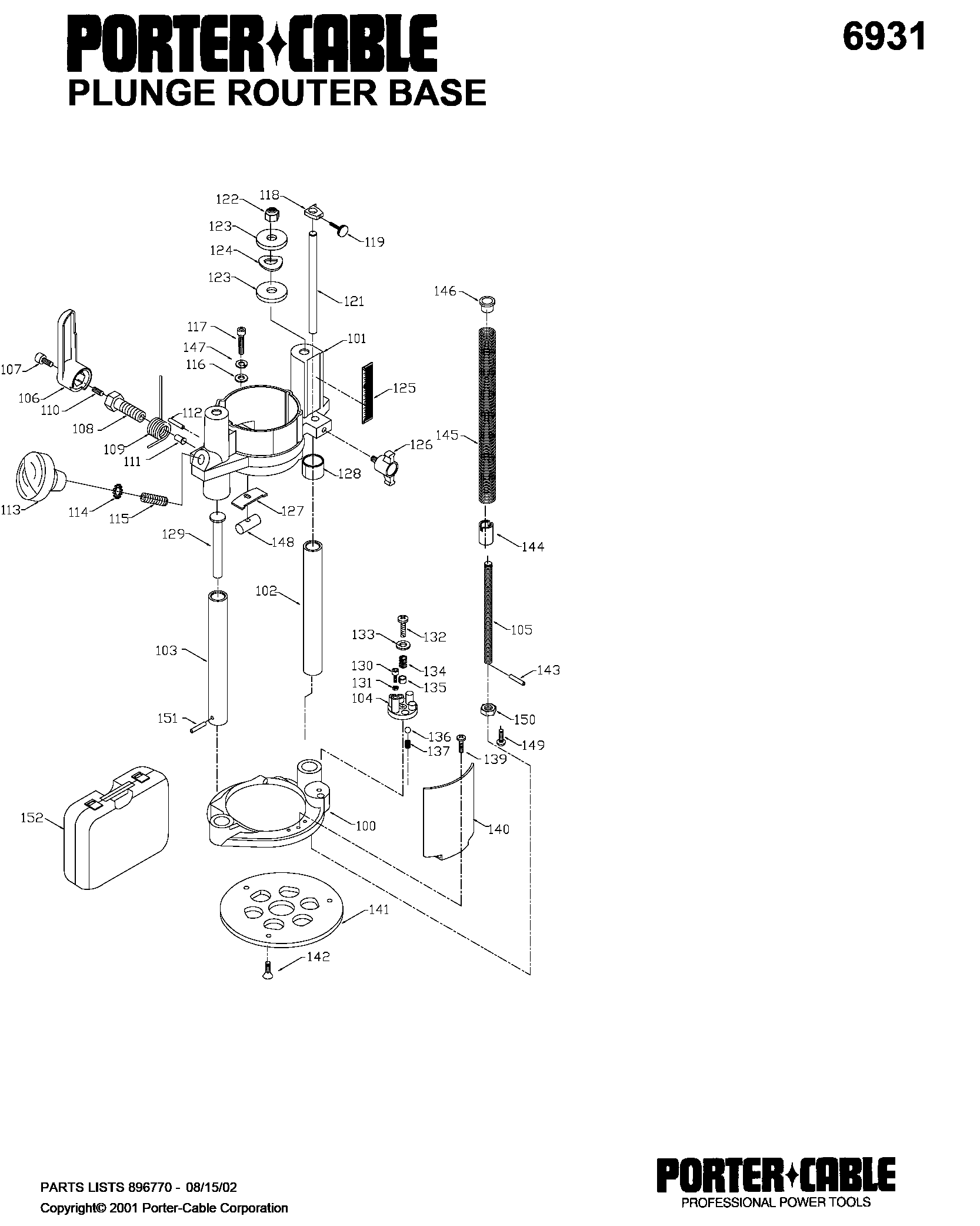 Porter-Cable 6931 Plunge Router Base For 693 | Model Schematic