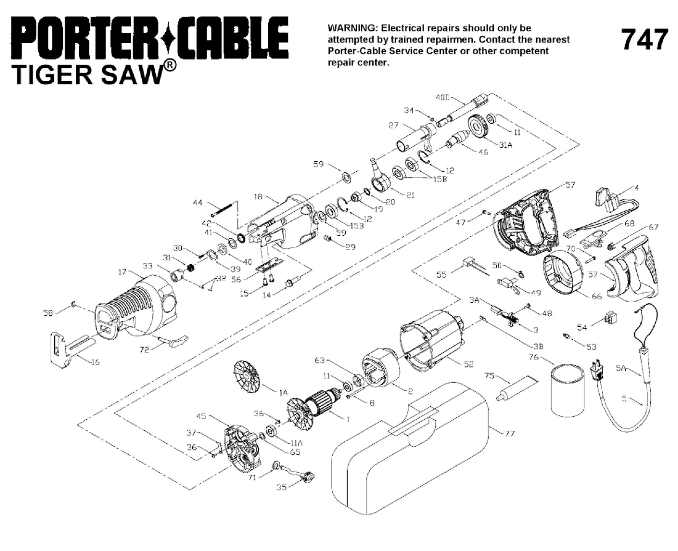 PorterCable 747 PorterCable Tiger Saw Model Schematic Parts Diagram