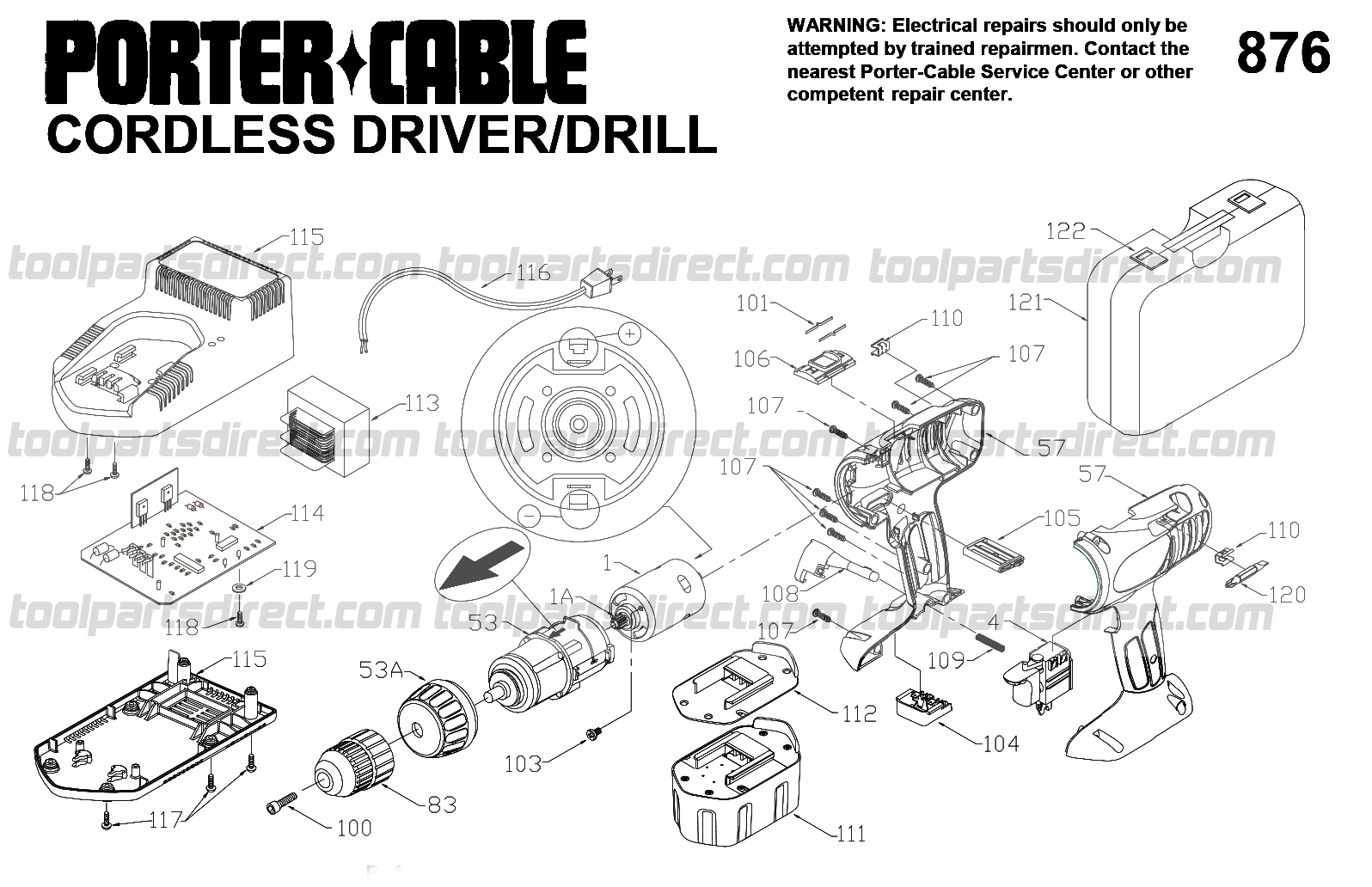 Porter Cable 876 14.4 Volt Cordless Driver Drill Model
