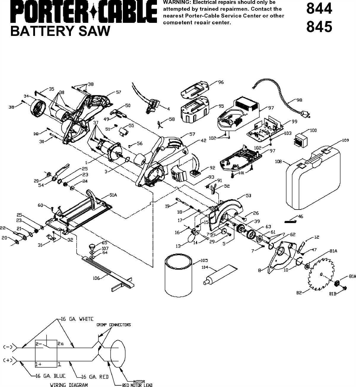 Porter Cable 9845 Type 2 Cordless Circular Saw Kit Model