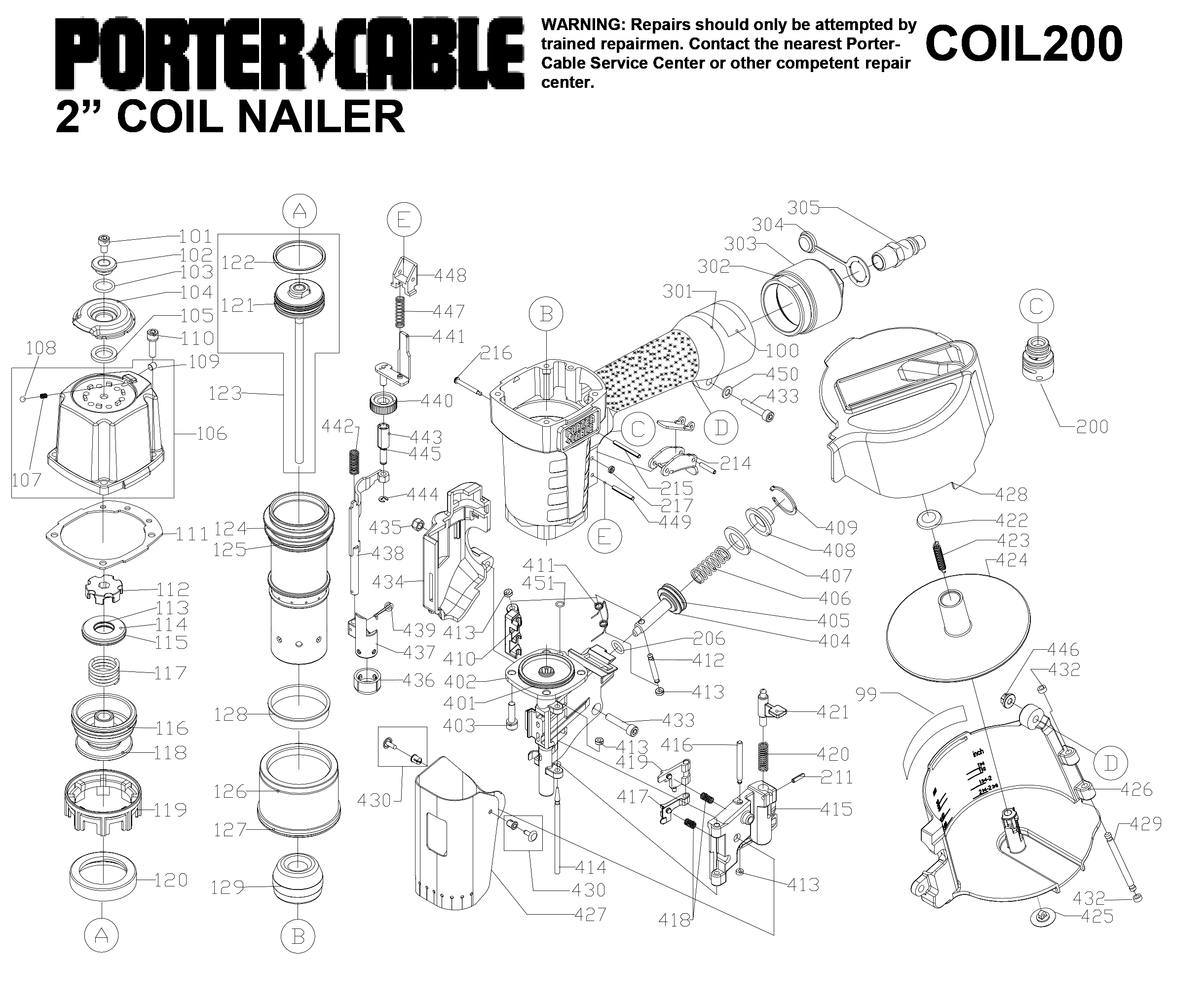 Porter Cable Nail Gun Parts Listing Diagram