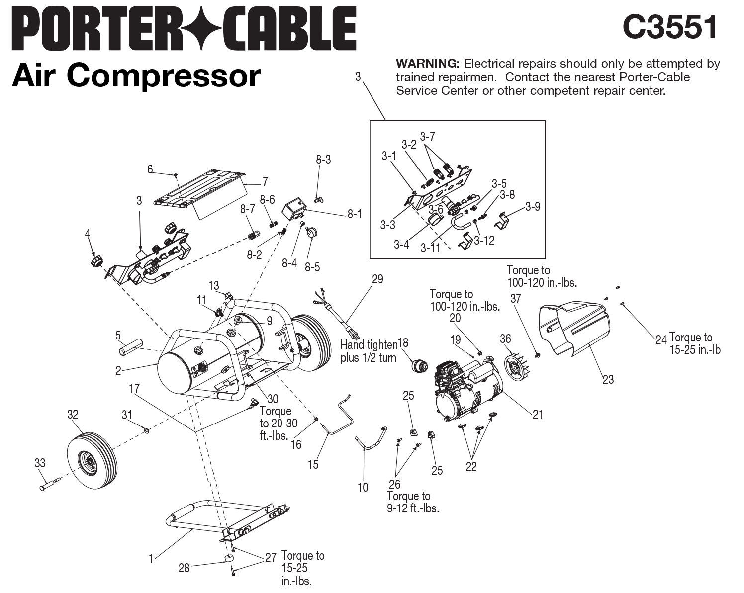 PorterCable C3551 4.5 Gallon 150 Psi Portable Air Compressor Model