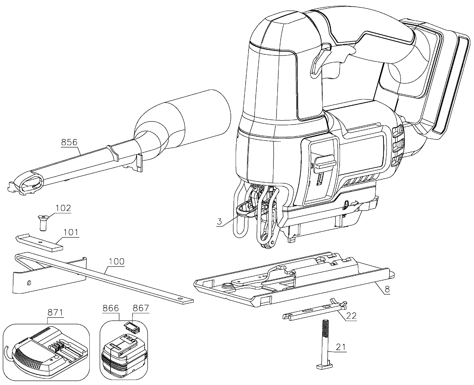 PorterCable Pc18Js_Type_1 18V Jig Saw Model Schematic Parts Diagram