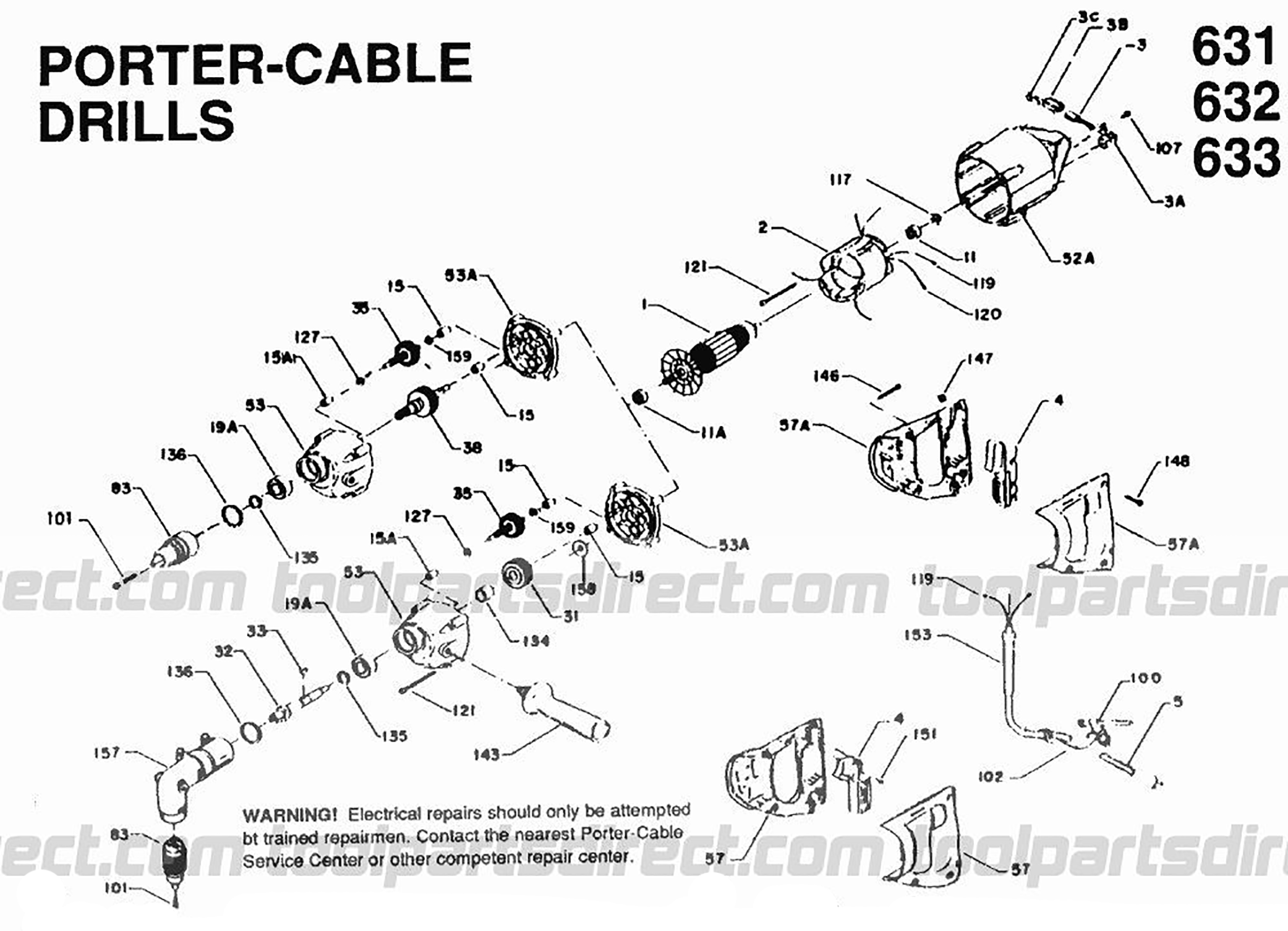Rockwell 1191 PorterCable Drills Model Schematic Parts Diagram