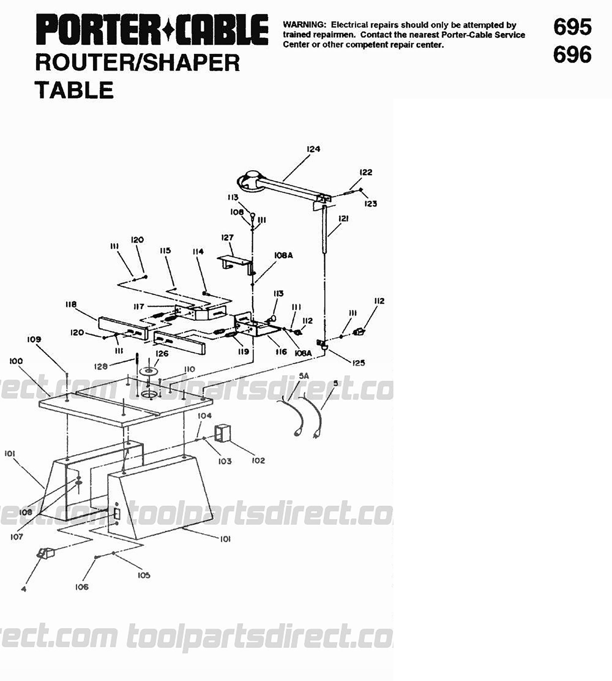 Rockwell 695 Porter Cable Routershaper Table Model Schematic Parts Diagram — 1518