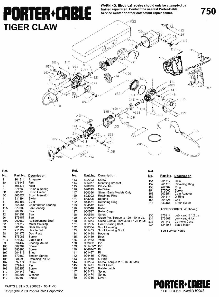 PorterCable 347 Circular Saw Model Schematic Parts Diagram, 60 OFF
