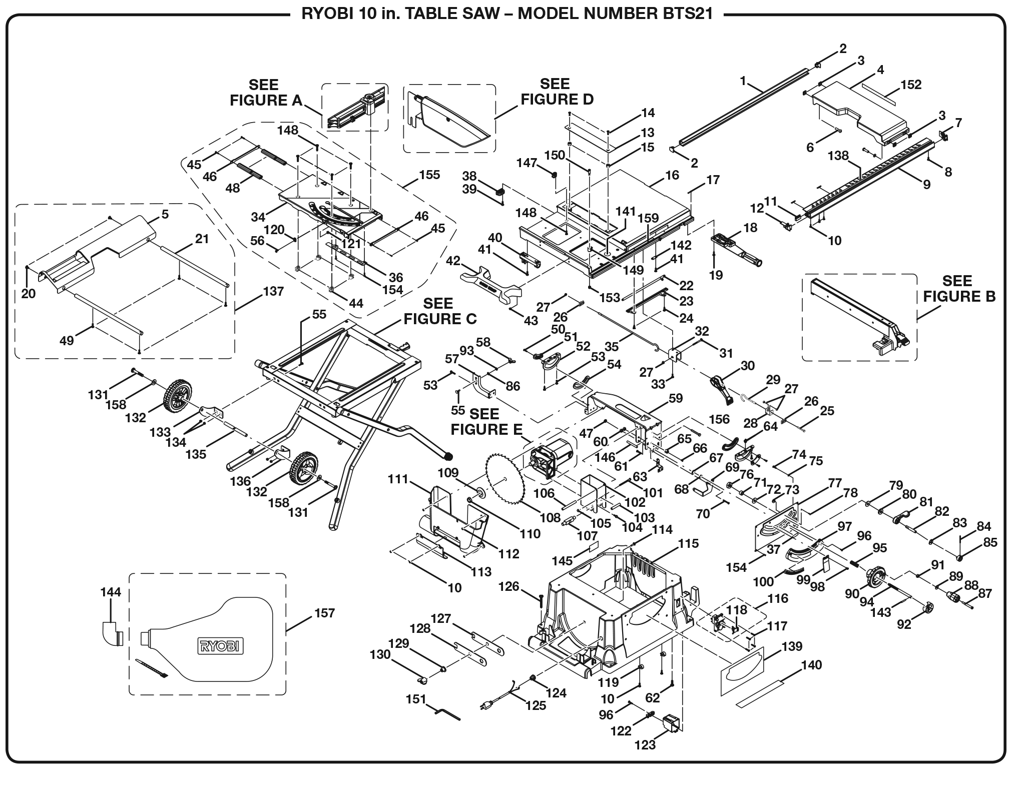 blive imponeret klog Professor Ryobi Bts21 10 In. Table Saw | Model Schematic Parts Diagram — Toolbarn.com