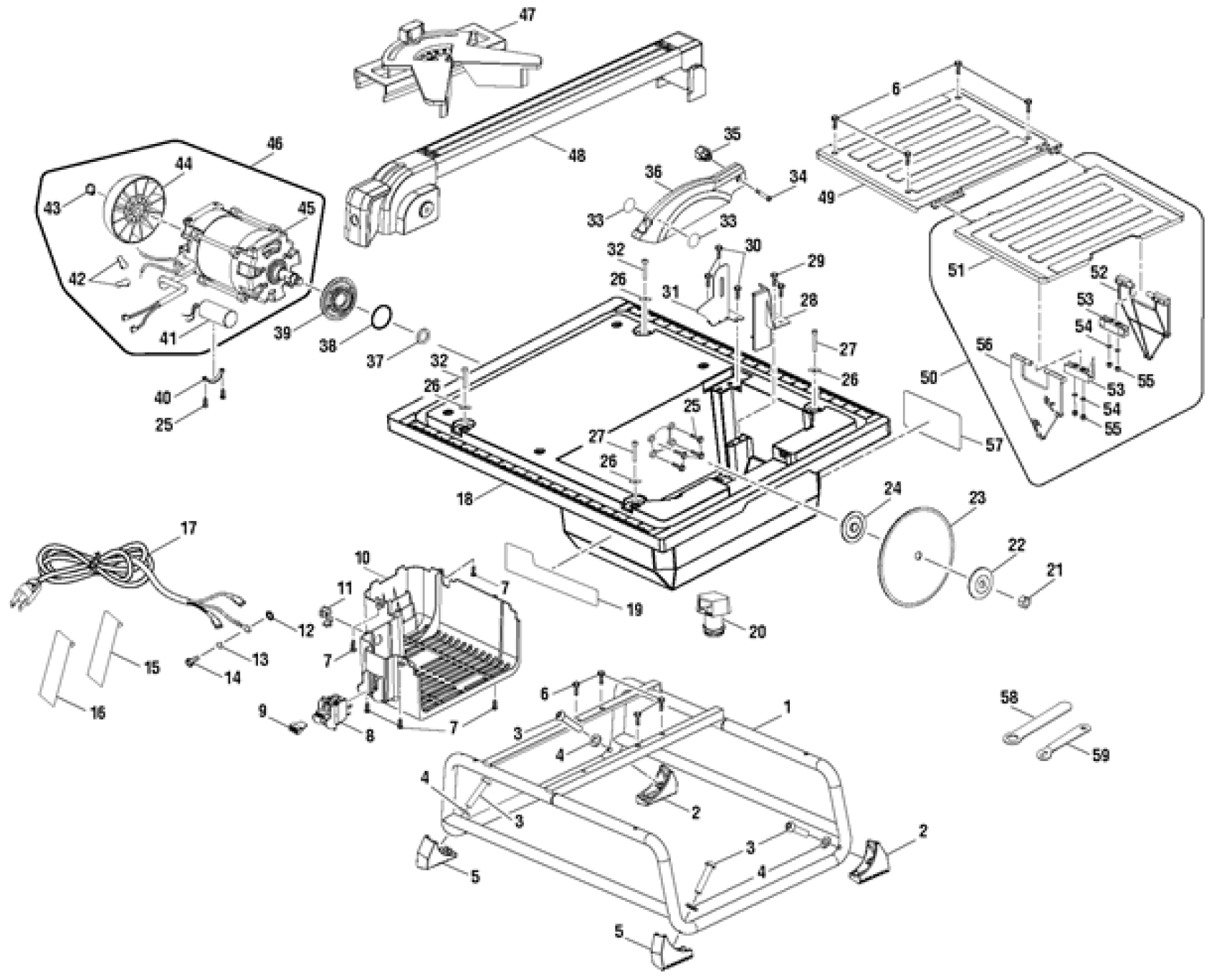 Ryobi Ws722 7 Tabletop Tile Saw Model Schematic Parts Diagram