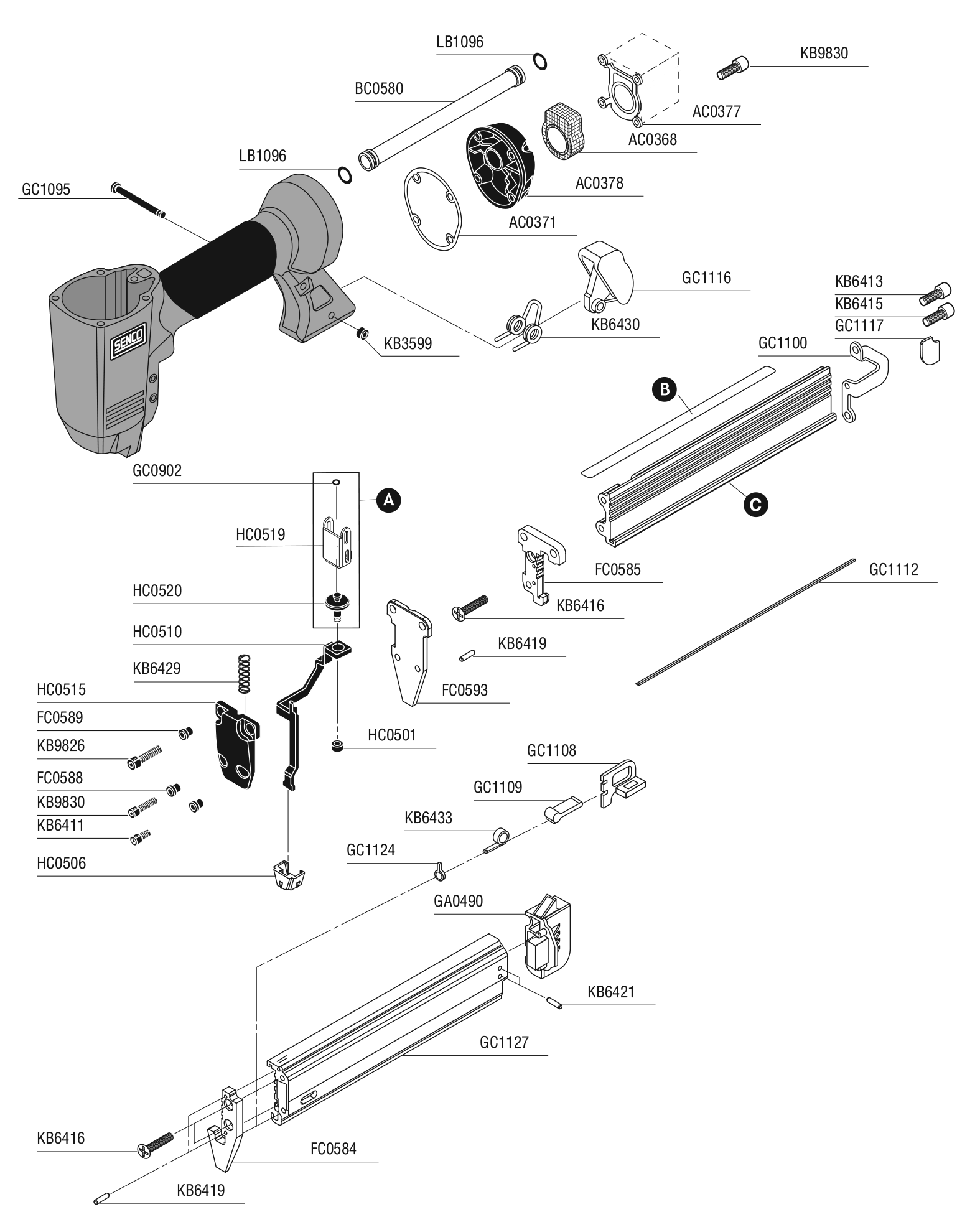 Senco Finishpro15 18 Gauge Brad Nailer Model Schematic Parts