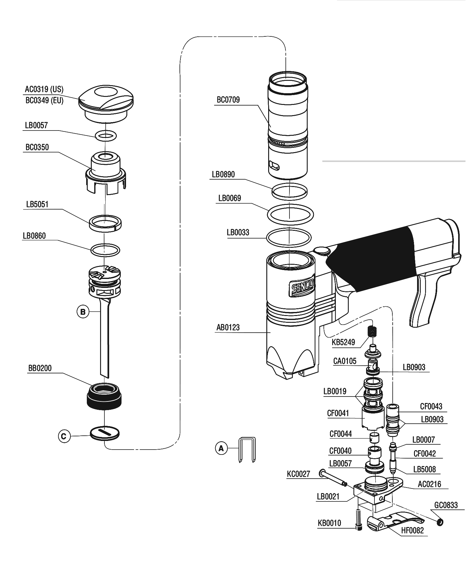 Senco Sfw10Xp Fine Wire Stapler Model Schematic Parts, 40% OFF