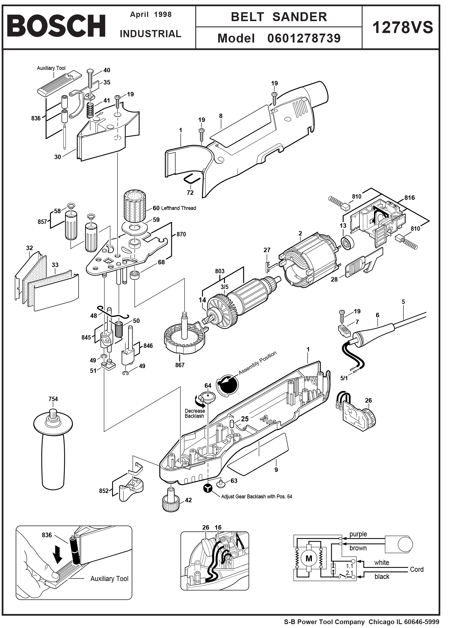 Skil 1278Vs.739 Belt Sander 060 1278 739 Model Schematic Parts