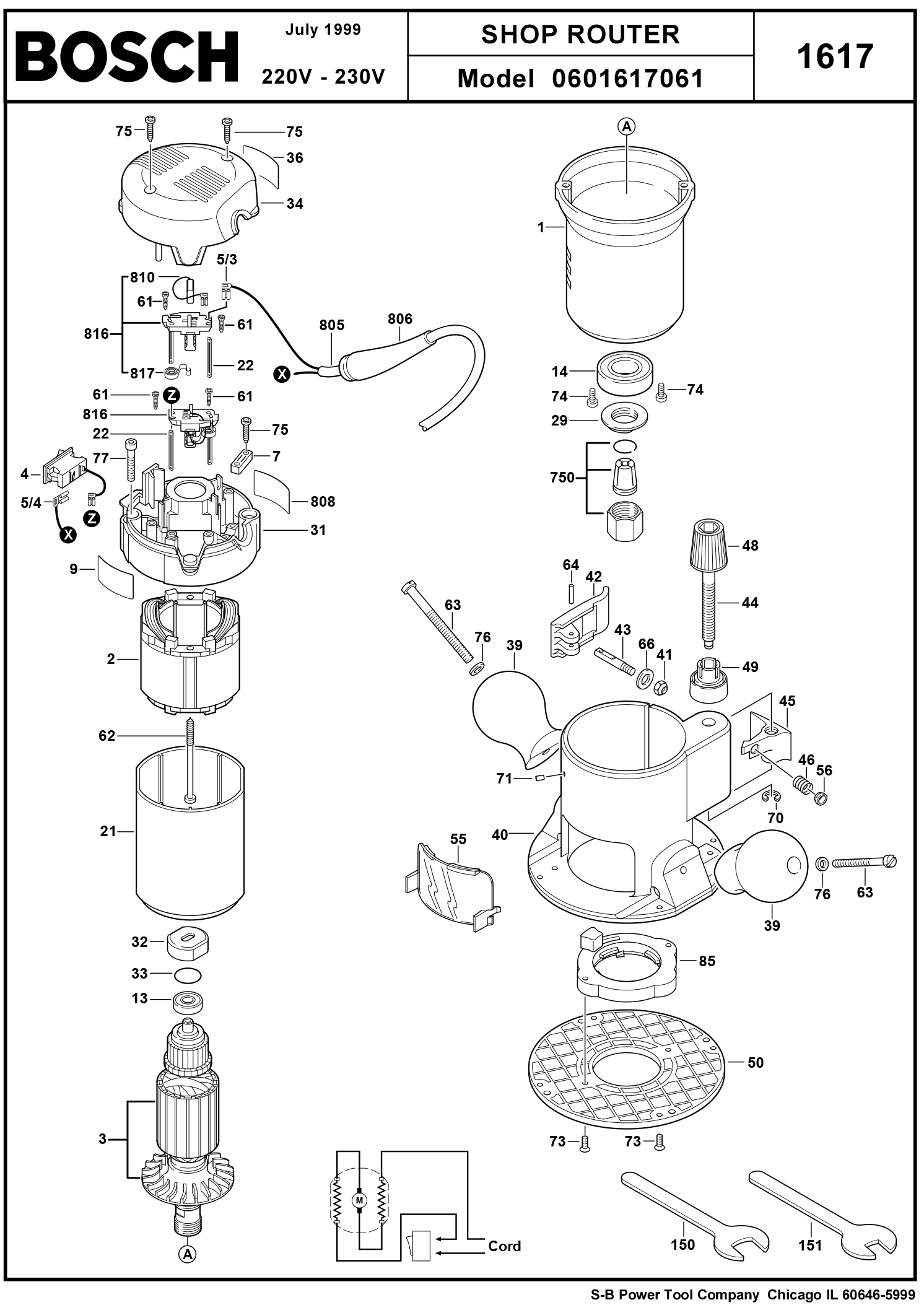 Skil 1617.161 220V Shop Router 060 1617 161 Model Schematic