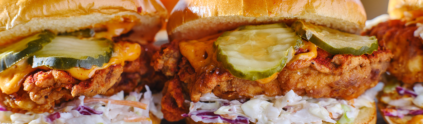 Spicy Nashville hot chicken sandwich with coleslaw and pickles