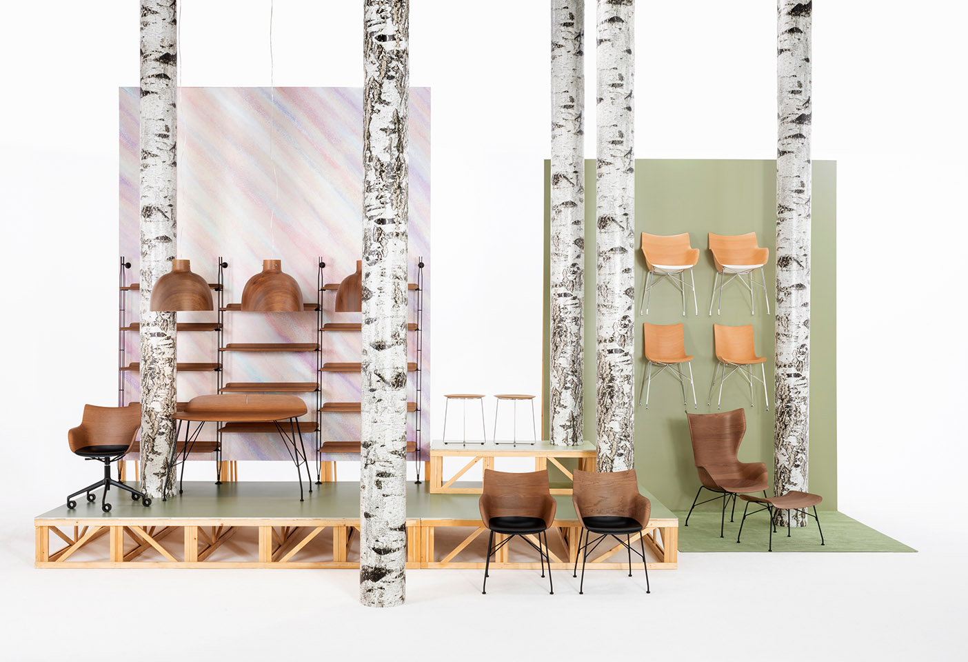 Philippe Starck's Smart Wood collection that began Kartell's move into new materials includes the new Viscount of Wood tables and versions of the Q/Wood and P/Wood armchairs with wheels. Photo c/o Kartell. 
