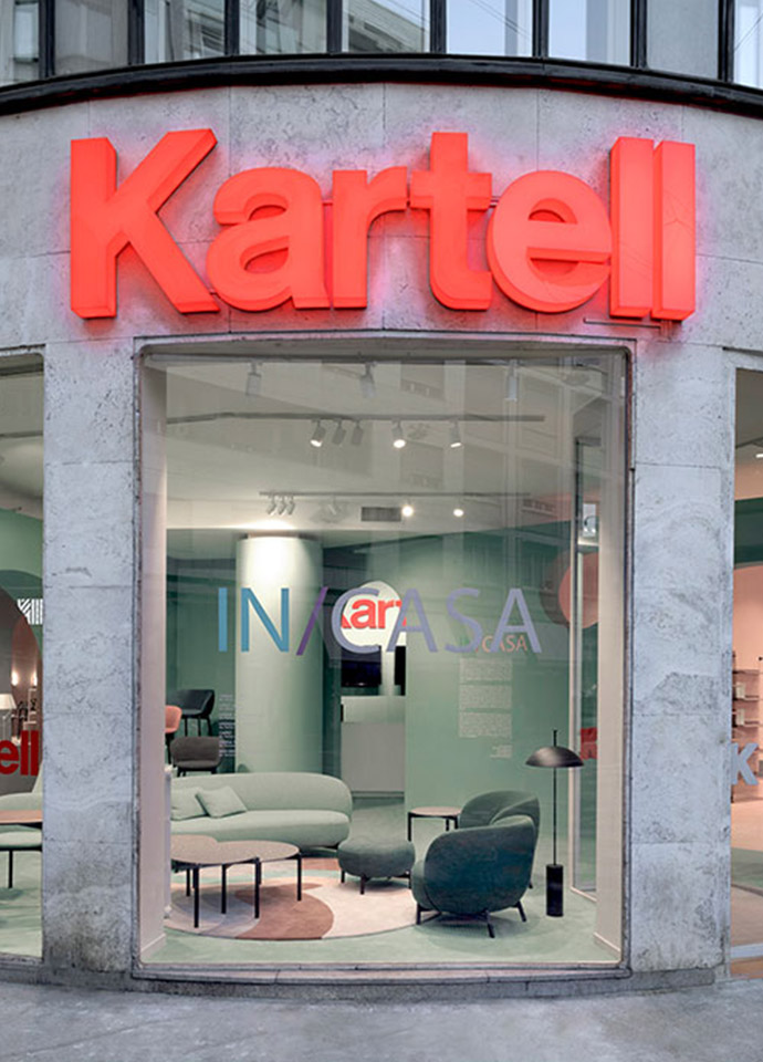 The Kartell window featured the brand's growing collection of softer, upholstered pieces. Photo c/o Kartell. 
